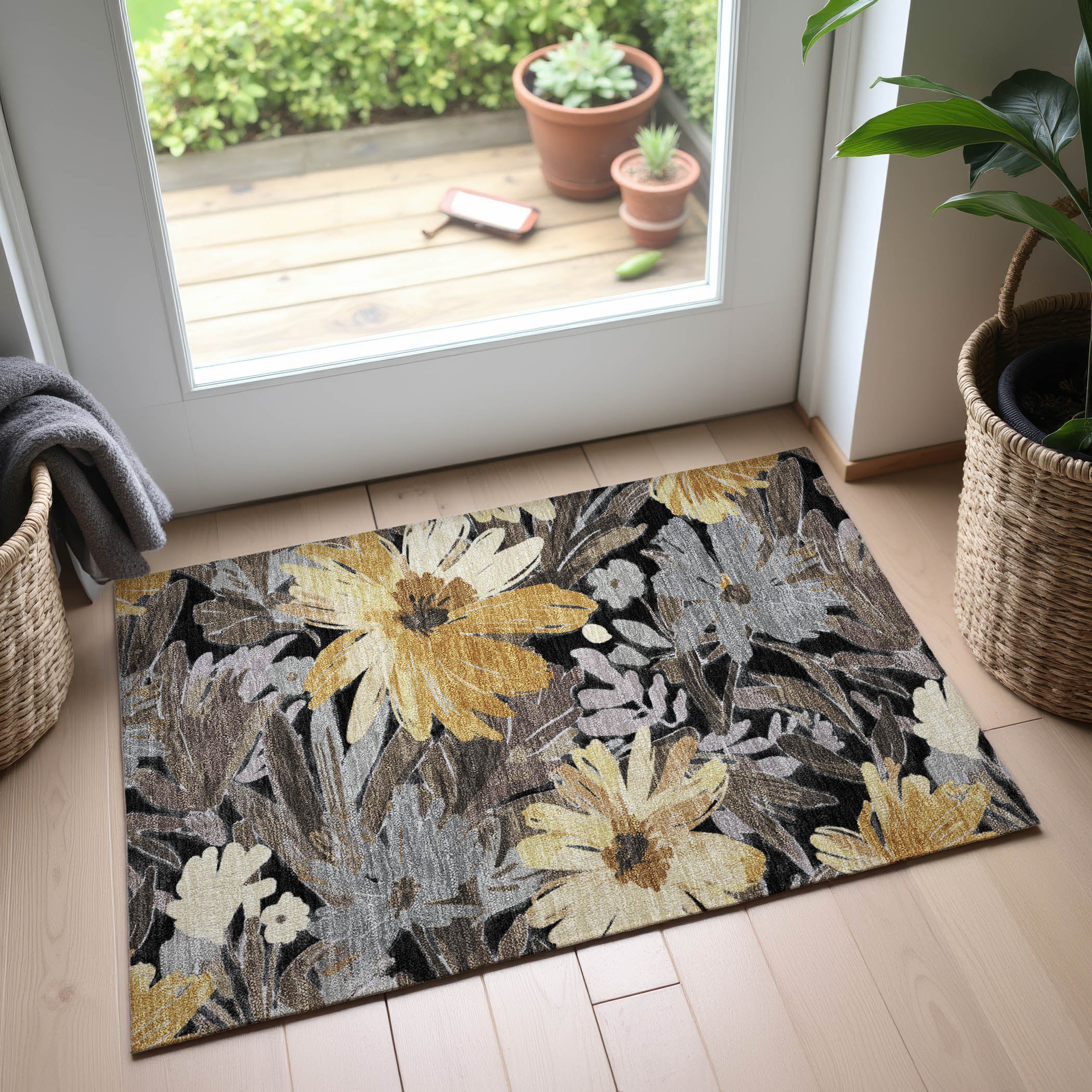 Seoul Machine Washable Transitional Black Rug 1'8" x 2'6" #shape_Rectangle