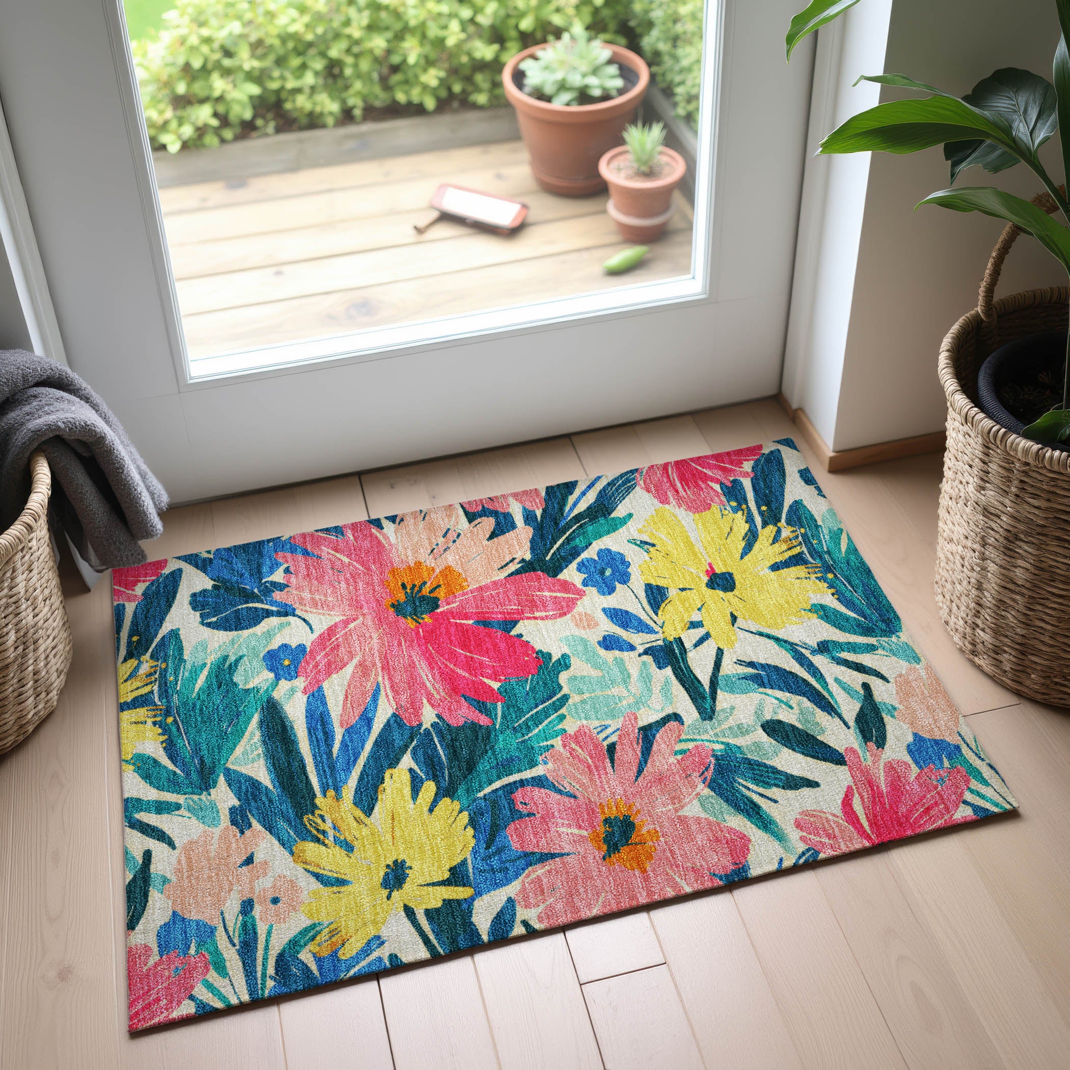 Seoul Machine Washable Transitional Blush Pink Rug 1'8" x 2'6" #shape_Rectangle
