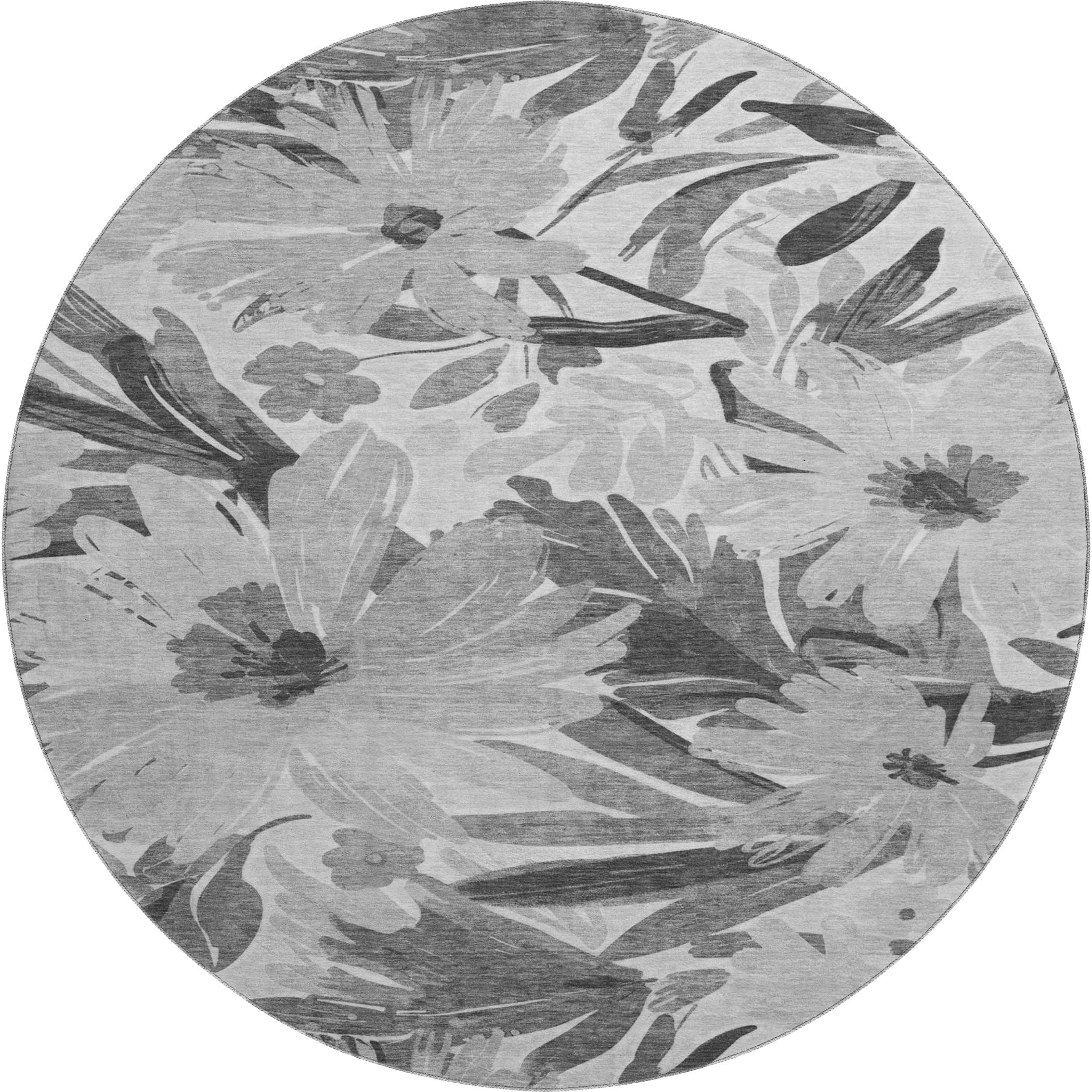 Seoul Machine Washable Transitional Gray Rug 8' x 8' #shape_Round