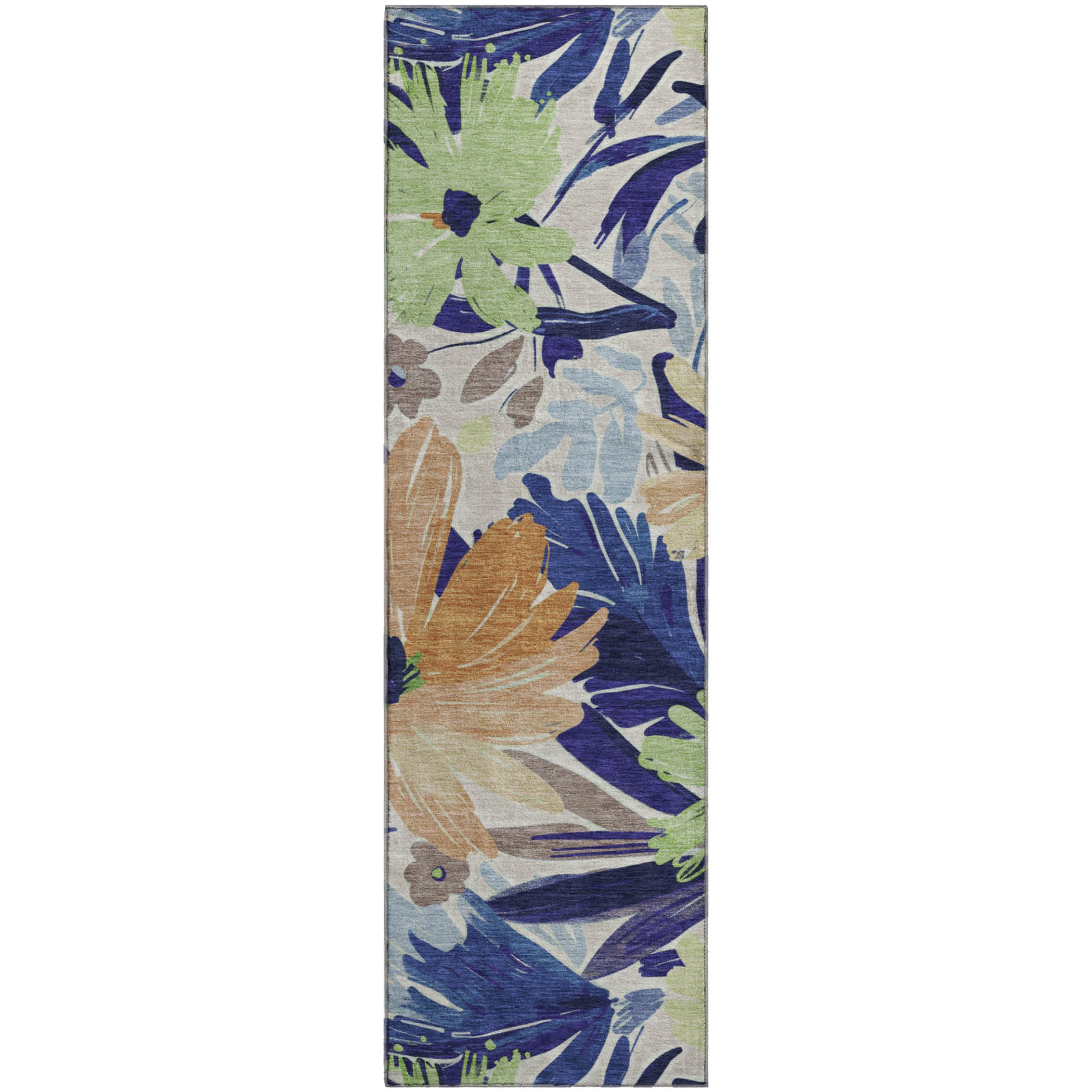 Seoul Machine Washable Transitional Navy Blue Rug 2'3" x 7'6" #shape_Runner