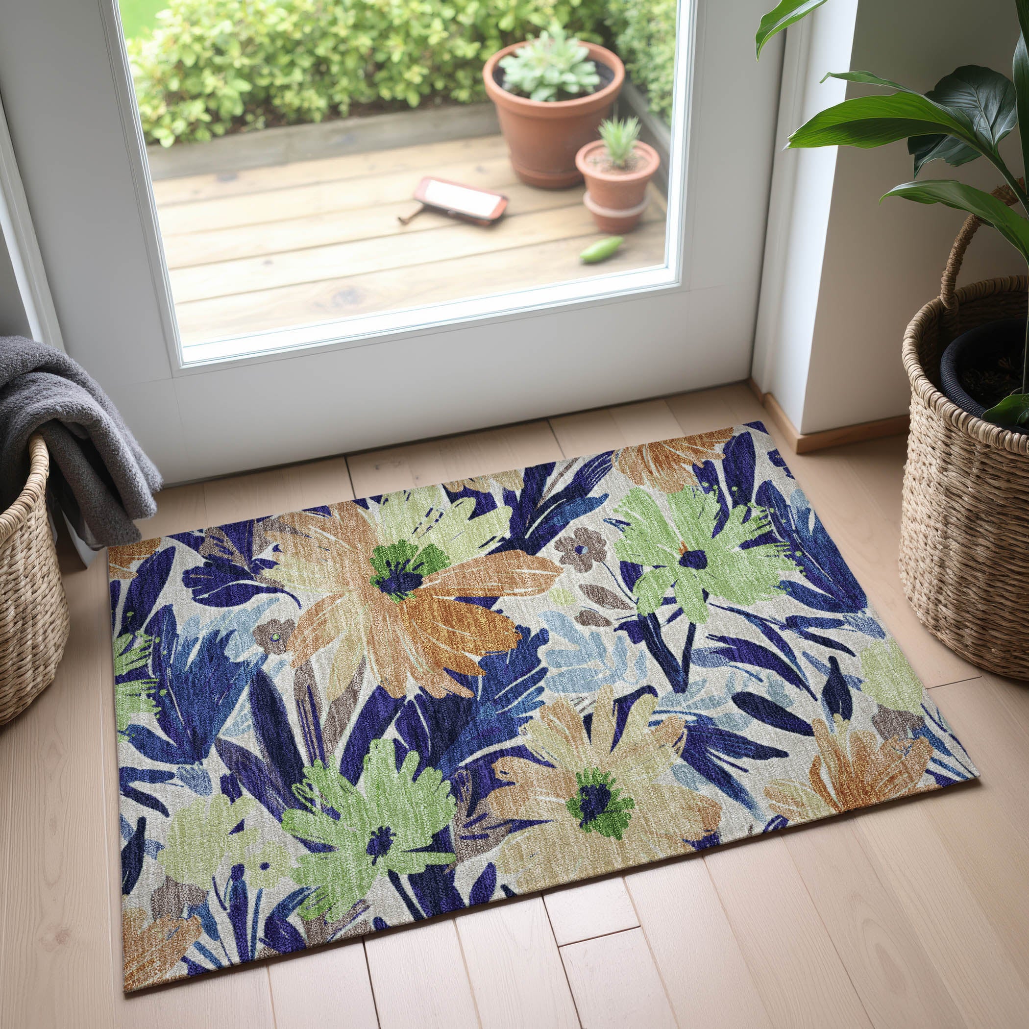 Seoul Machine Washable Transitional Navy Blue Rug 1'8" x 2'6" #shape_Rectangle