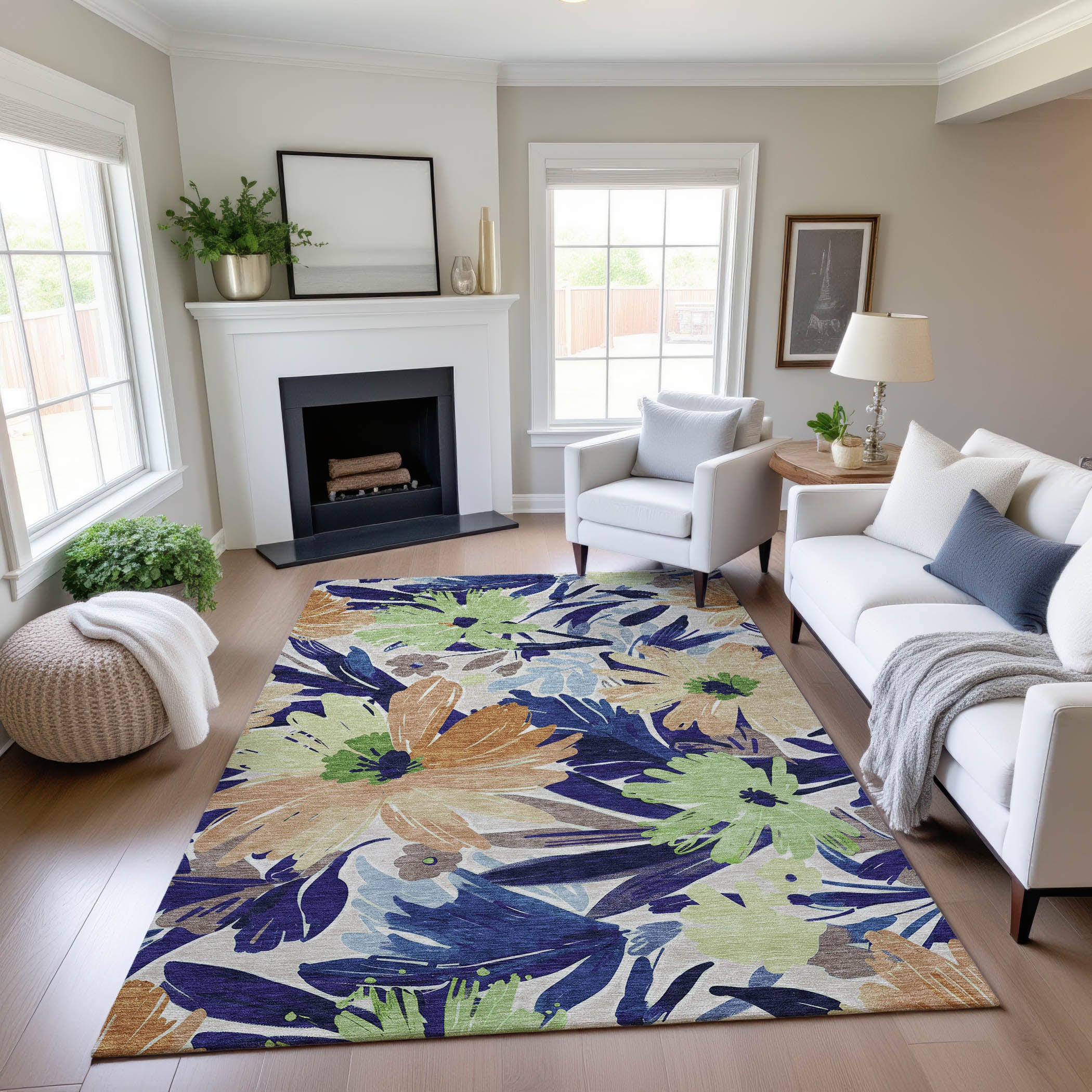 Seoul Machine Washable Transitional Navy Blue Rug 2'6" x 3'10" #shape_Rectangle