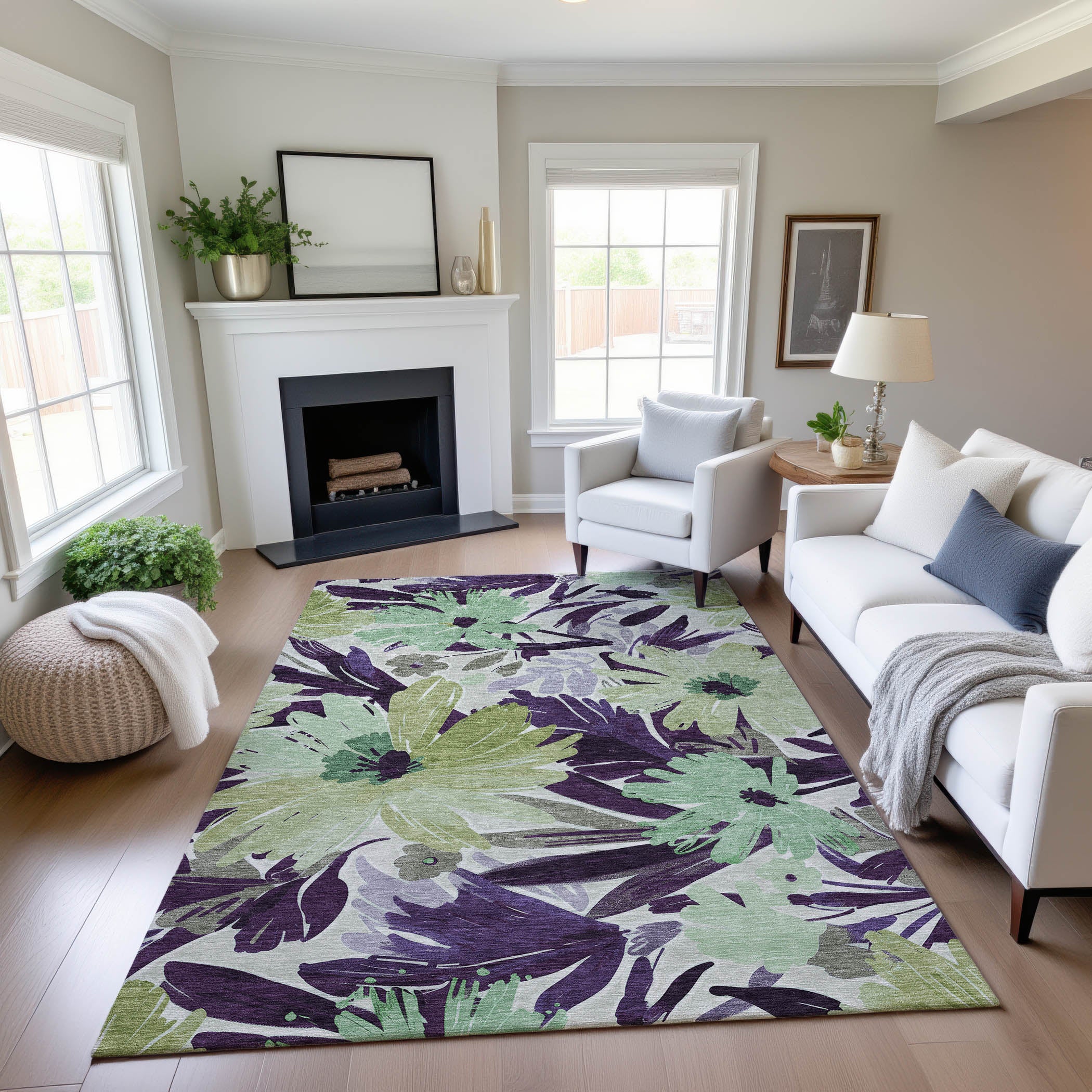 Seoul Machine Washable Transitional Purple Rug 2'6" x 3'10" #shape_Rectangle