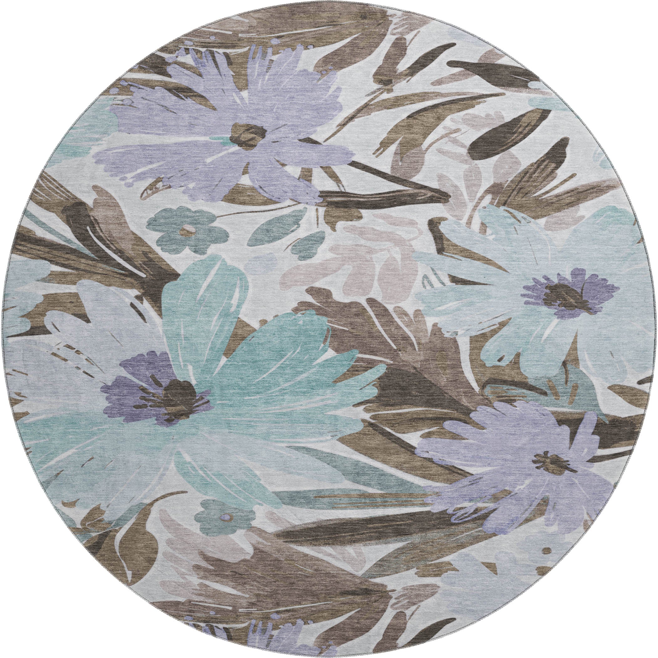 Seoul Machine Washable Transitional Taupe Brown Rug 8' x 8' #shape_Round