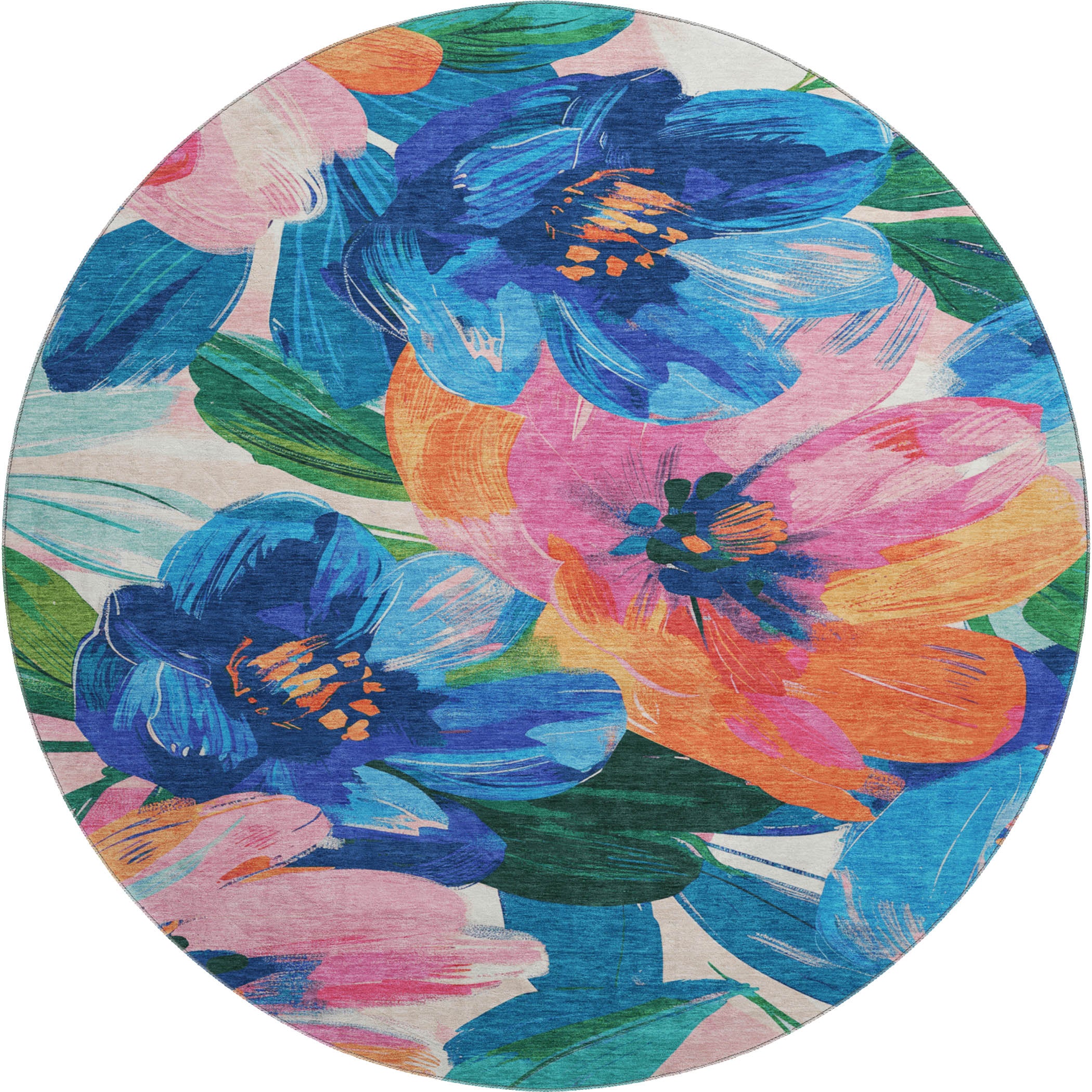 Oslo Machine Washable Transitional Navy Blue Rug 8' x 8' #shape_Round