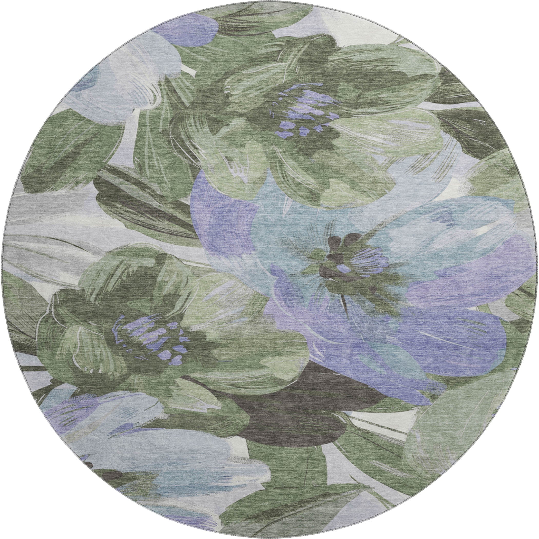 Oslo Machine Washable Transitional Olive Green Rug 8' x 8' #shape_Round