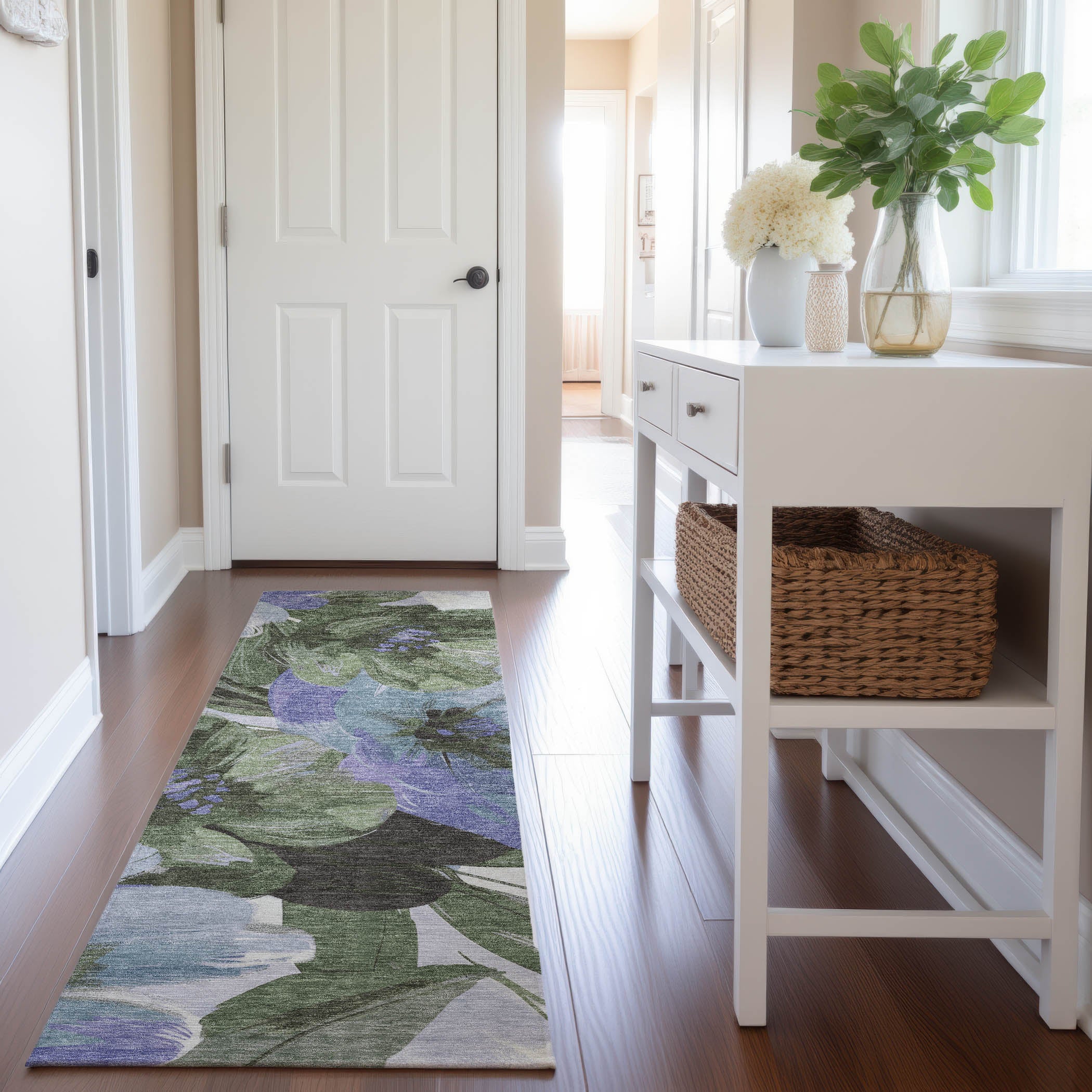 Oslo Machine Washable Transitional Olive Green Rug 2'3" x 7'6" #shape_Runner