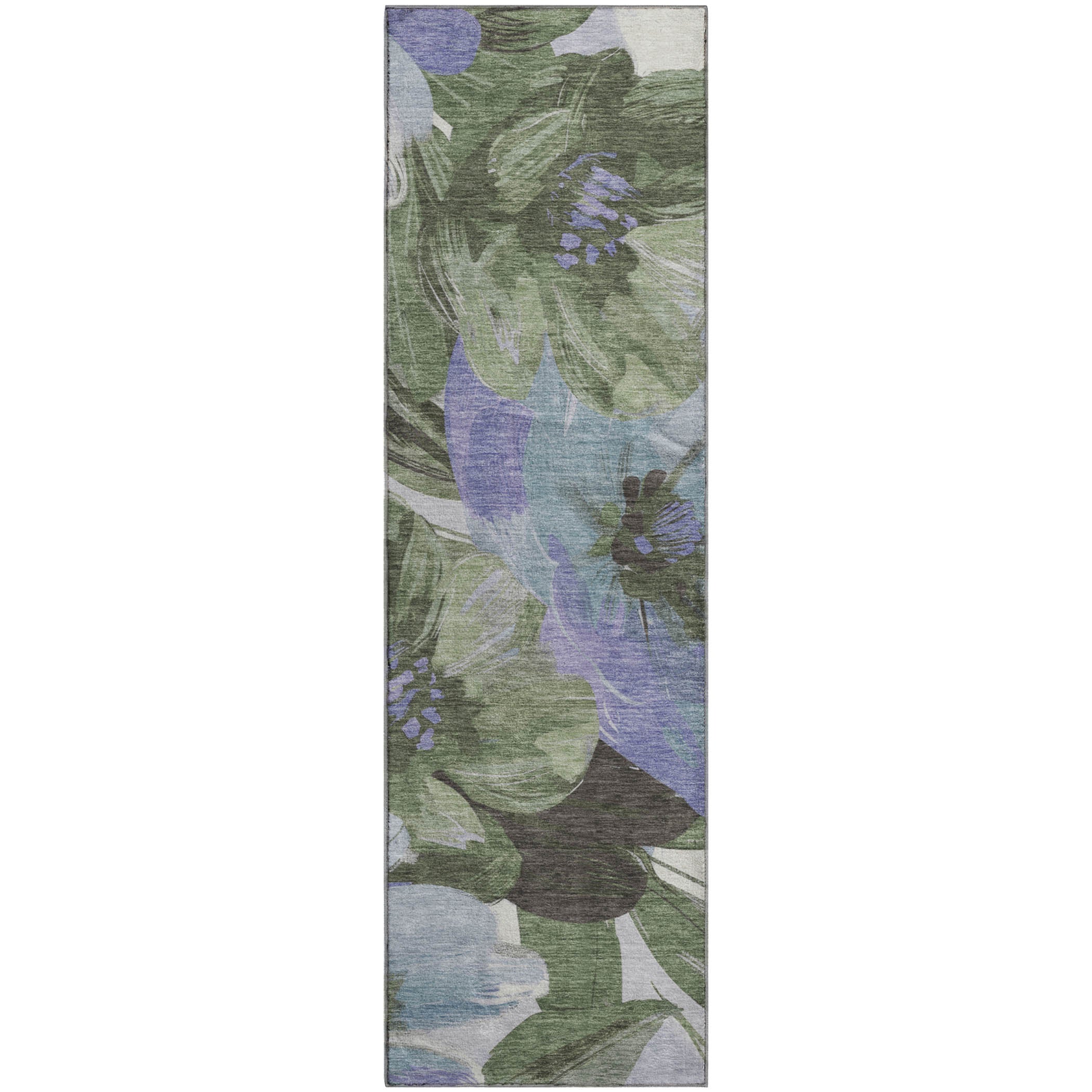 Oslo Machine Washable Transitional Olive Green Rug 2'3" x 7'6" #shape_Runner