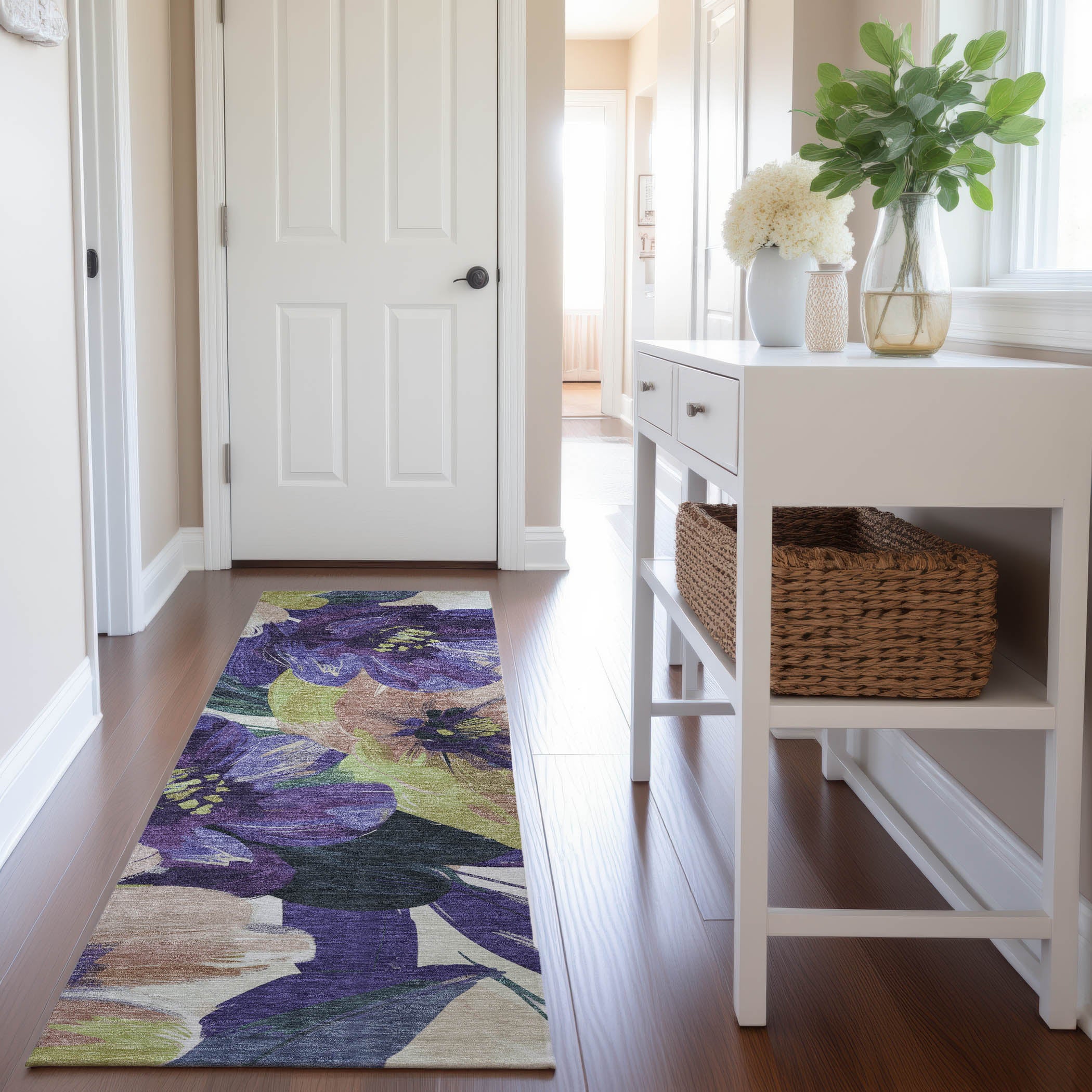 Oslo Machine Washable Transitional Purple Rug 2'3" x 7'6" #shape_Runner
