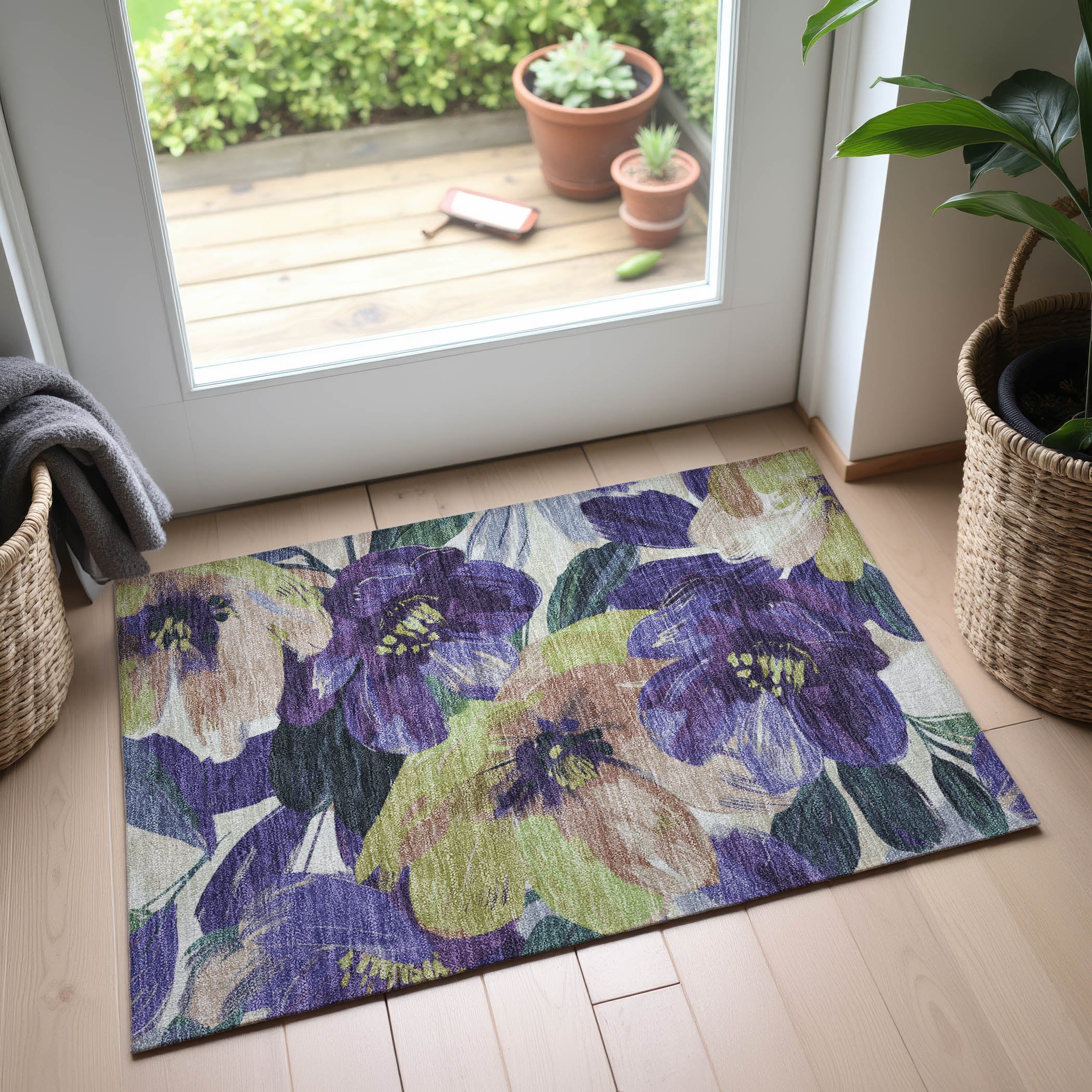 Oslo Machine Washable Transitional Purple Rug 1'8" x 2'6" #shape_Rectangle