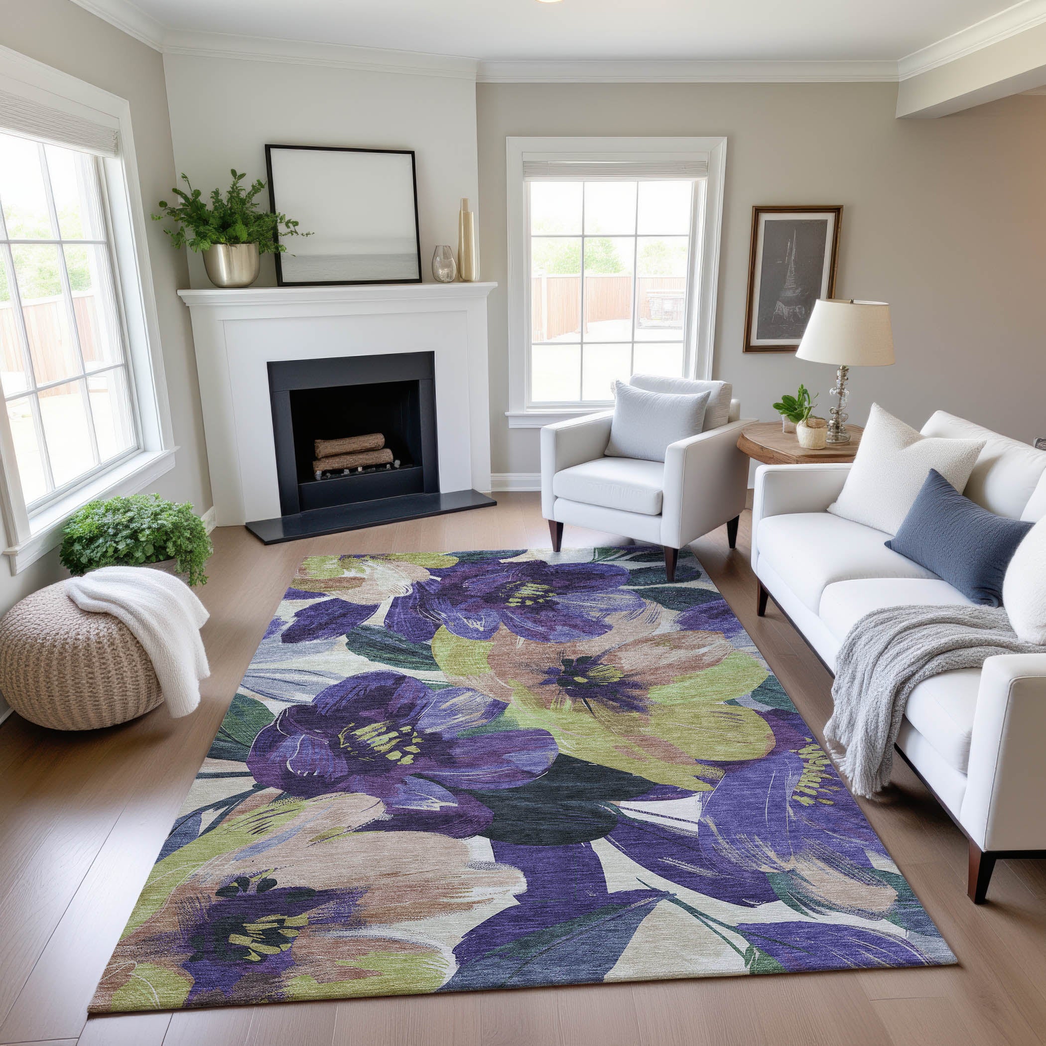 Oslo Machine Washable Transitional Purple Rug 2'6" x 3'10" #shape_Rectangle