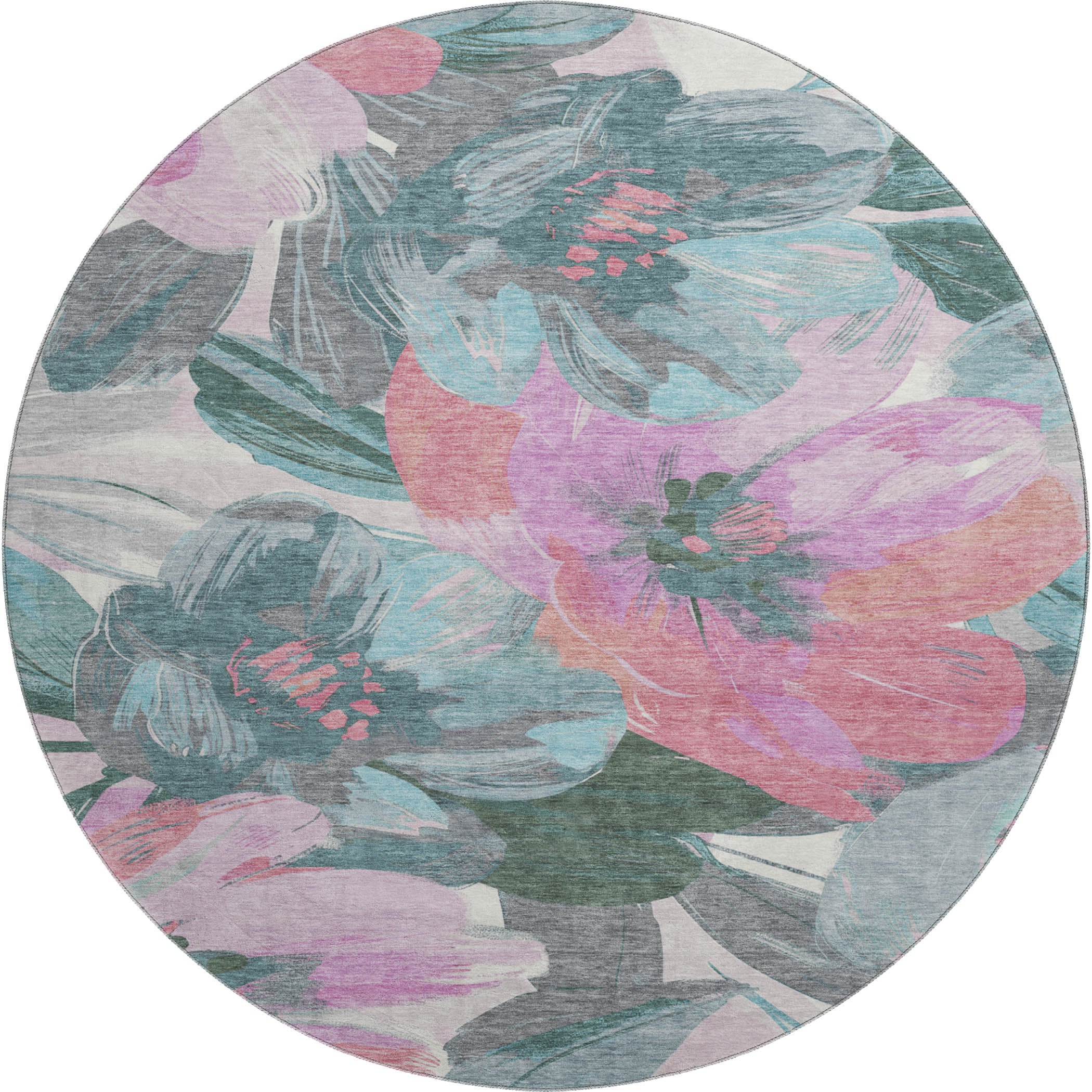Oslo Machine Washable Transitional Teal Rug 8' x 8' #shape_Round