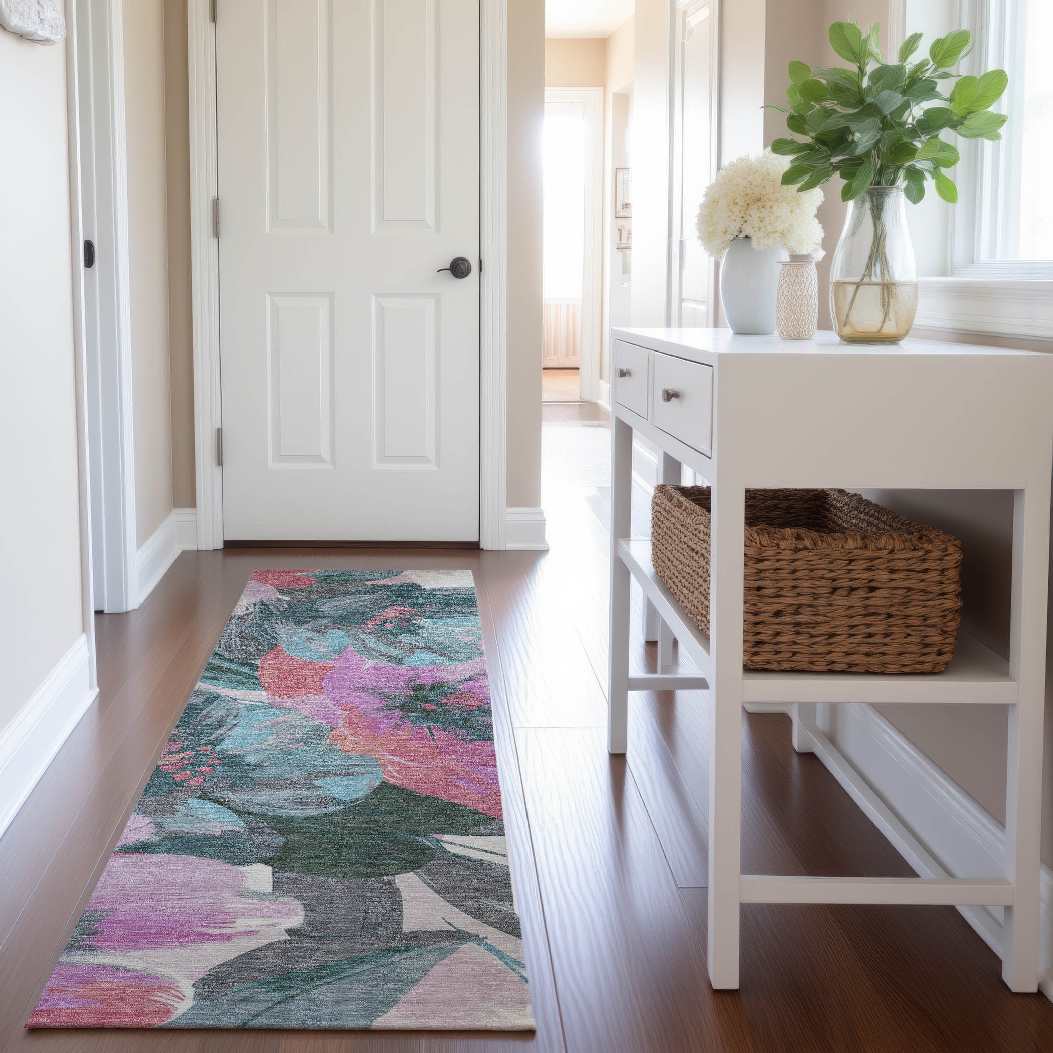 Oslo Machine Washable Transitional Teal Rug 2'3" x 7'6" #shape_Runner