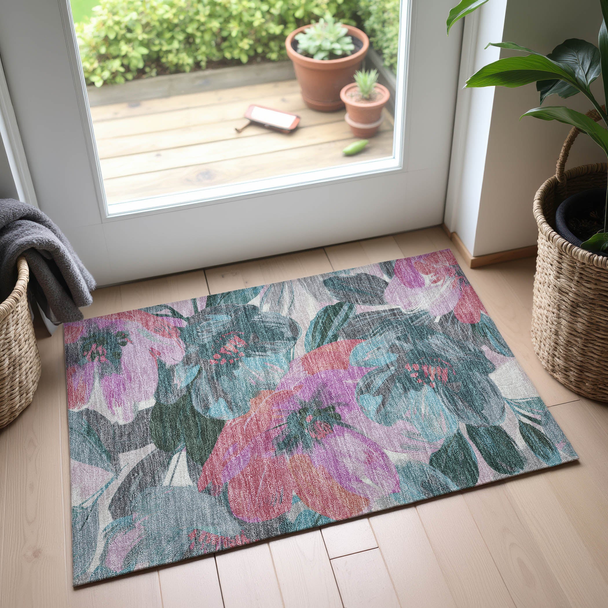 Oslo Machine Washable Transitional Teal Rug 1'8" x 2'6" #shape_Rectangle