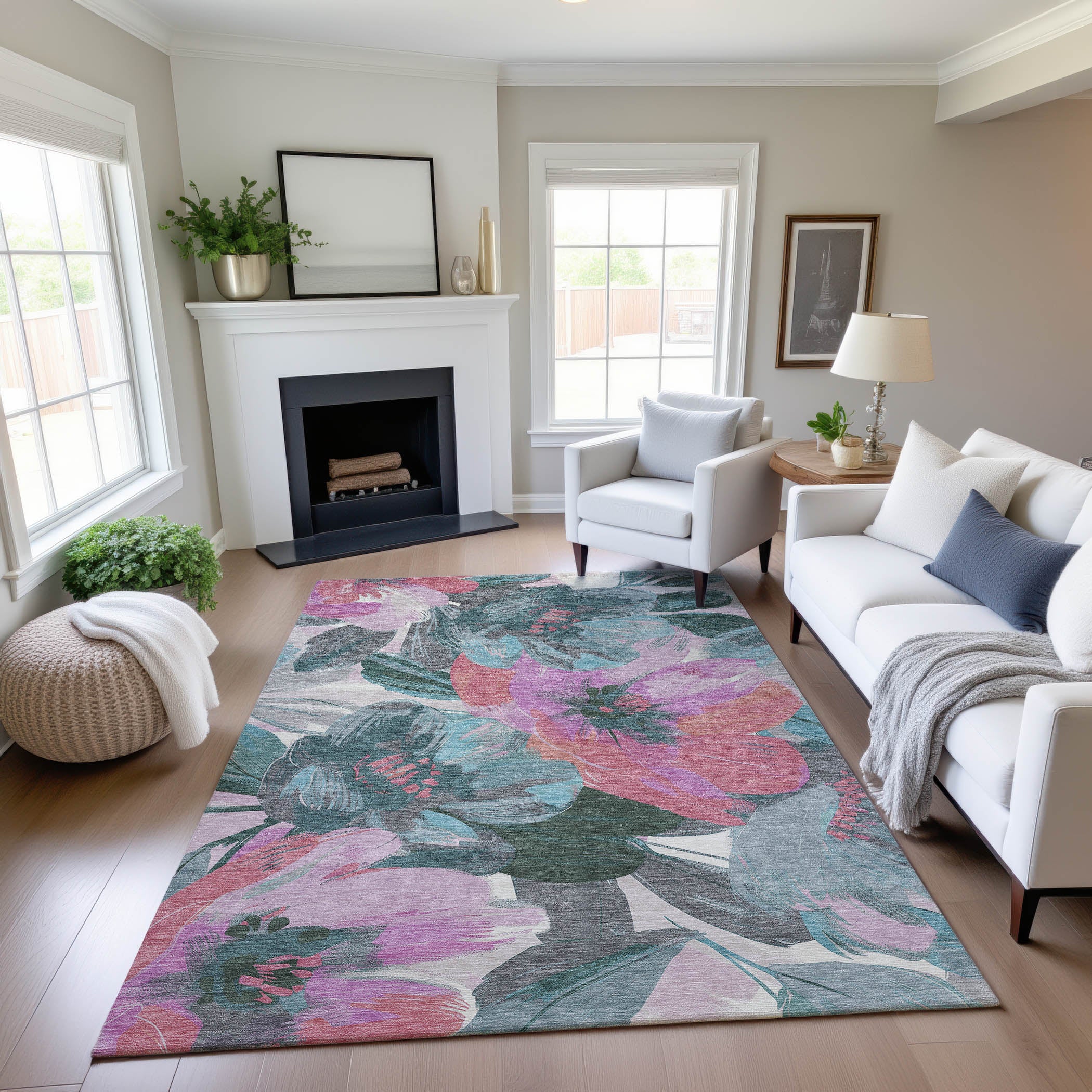 Oslo Machine Washable Transitional Teal Rug 2'6" x 3'10" #shape_Rectangle