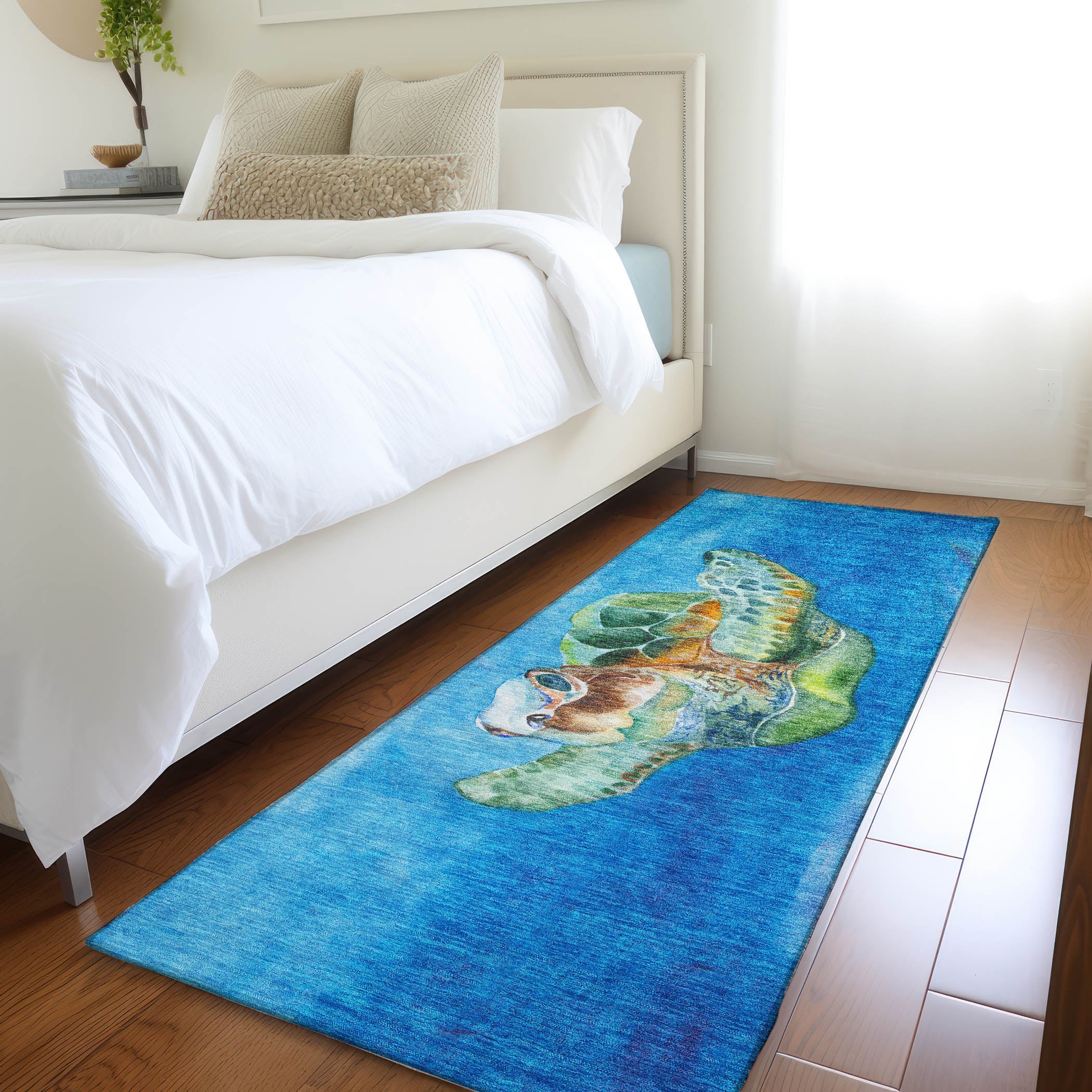 Tbilisi Machine Washable Coastal Ocean Blue Rug 2'3" x 7'6" #shape_Runner
