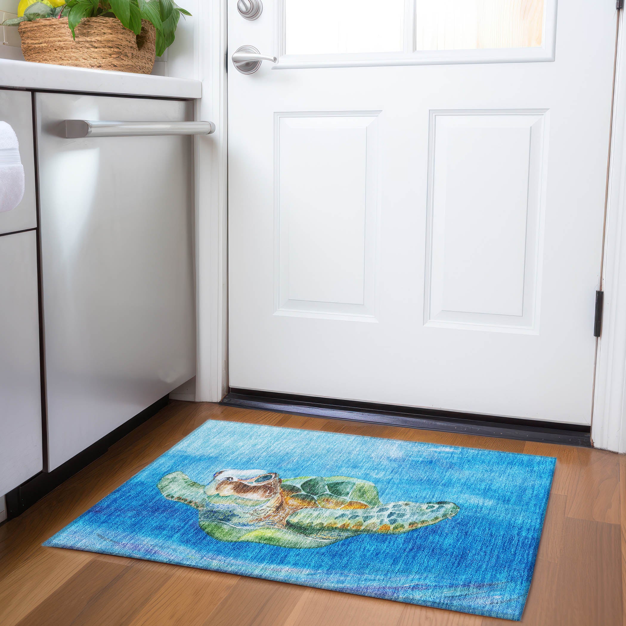 Tbilisi Machine Washable Coastal Ocean Blue Rug 1'8" x 2'6" #shape_Rectangle