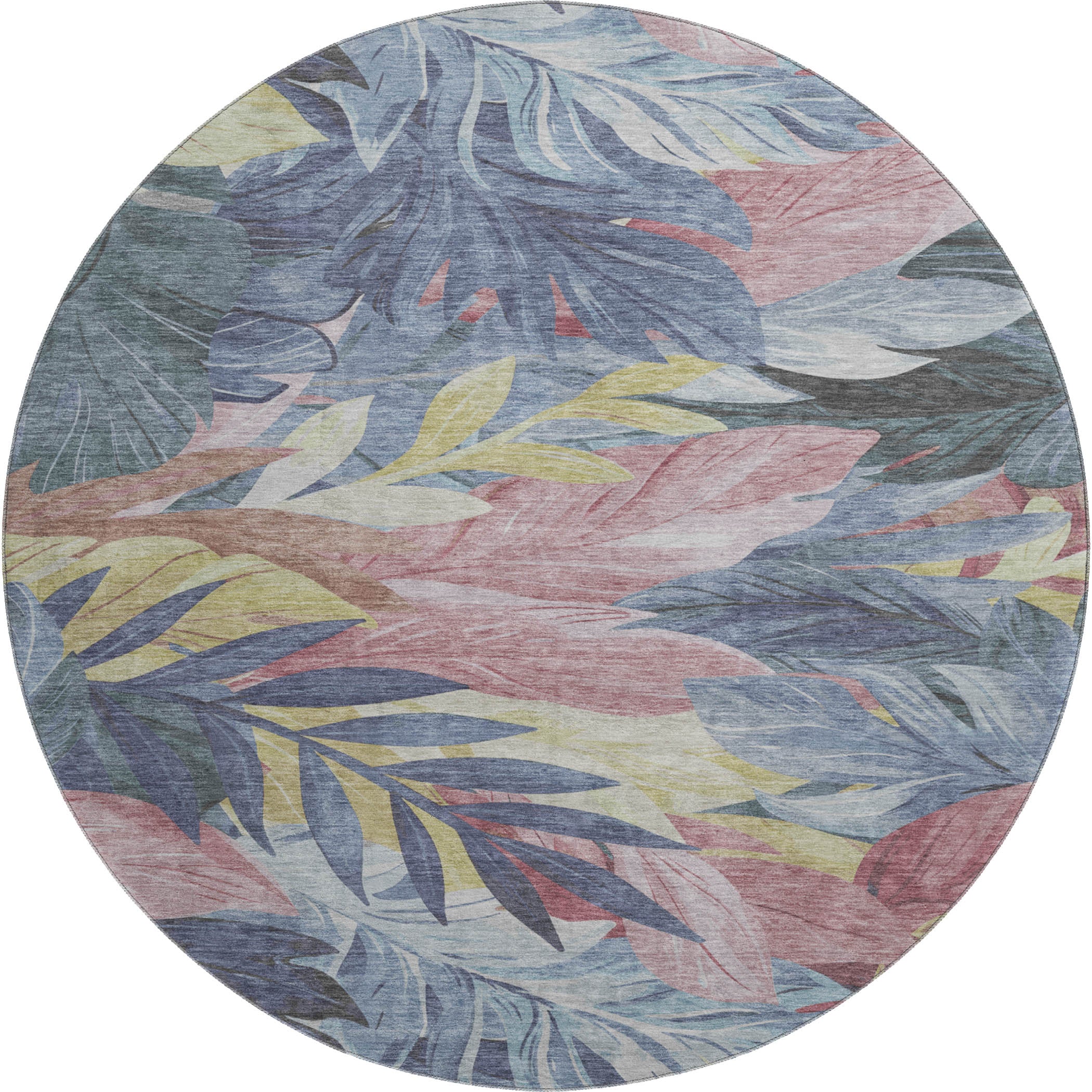 Istanbul Machine Washable Transitional Denim Blue Rug 8' x 8' #shape_Round