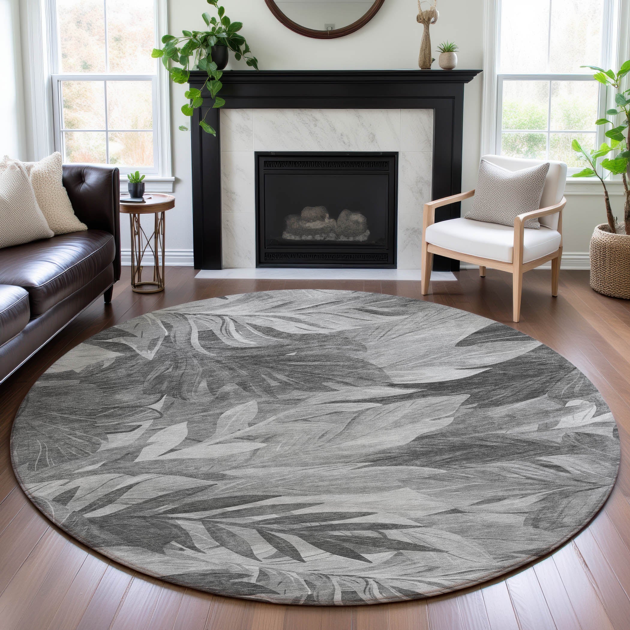 Istanbul Machine Washable Transitional Gray Rug 8' x 8' #shape_Round