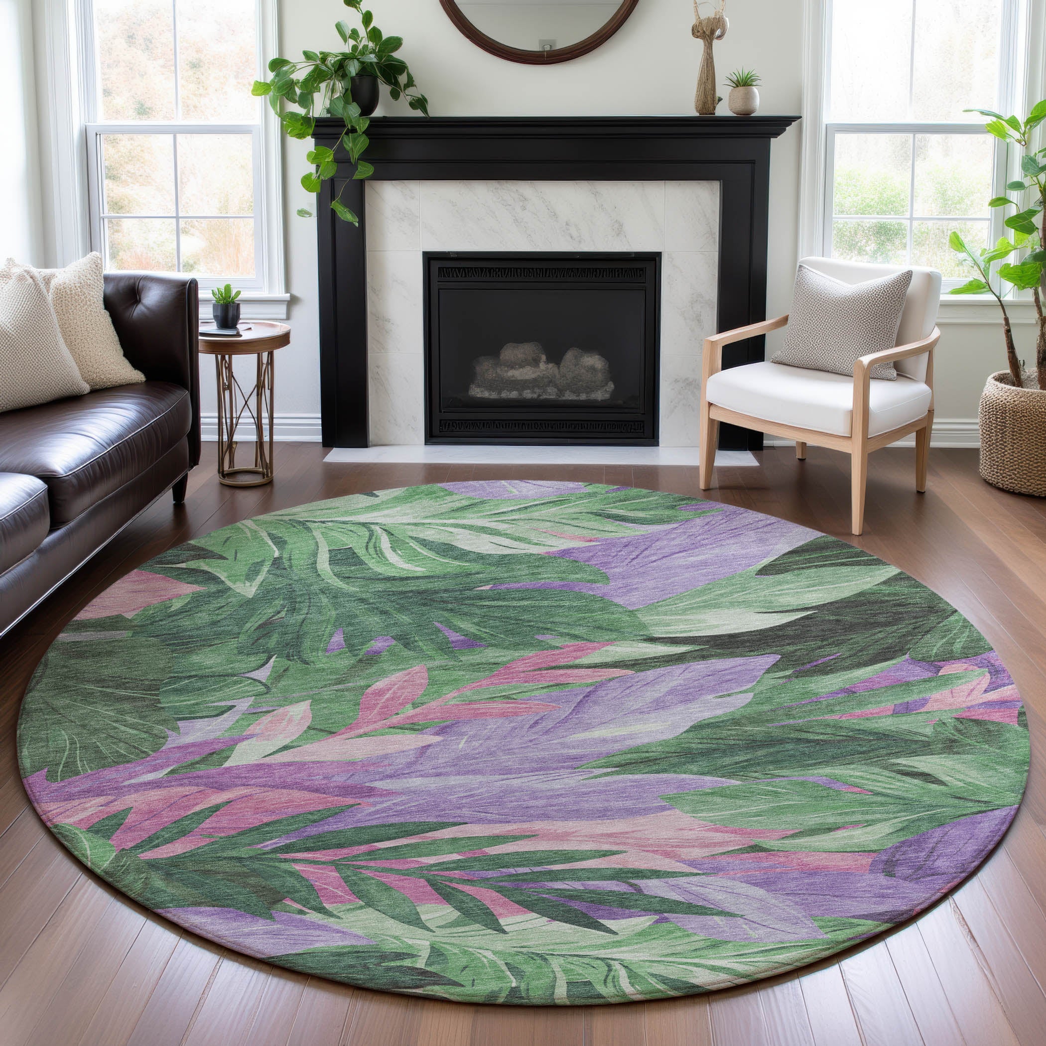 Istanbul Machine Washable Transitional Sage Green Rug 8' x 8' #shape_Round