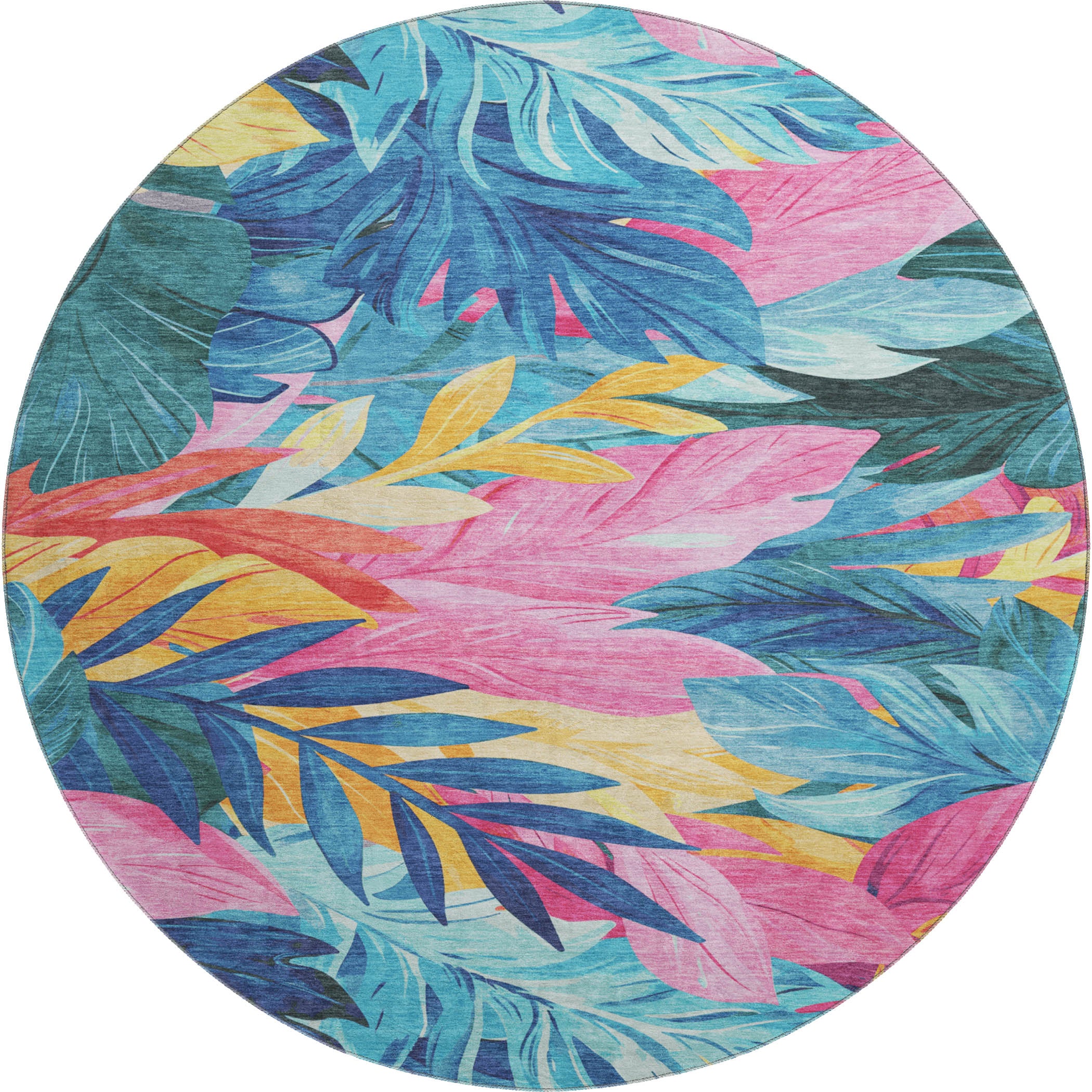 Istanbul Machine Washable Transitional Sky Blue Rug 8' x 8' #shape_Round