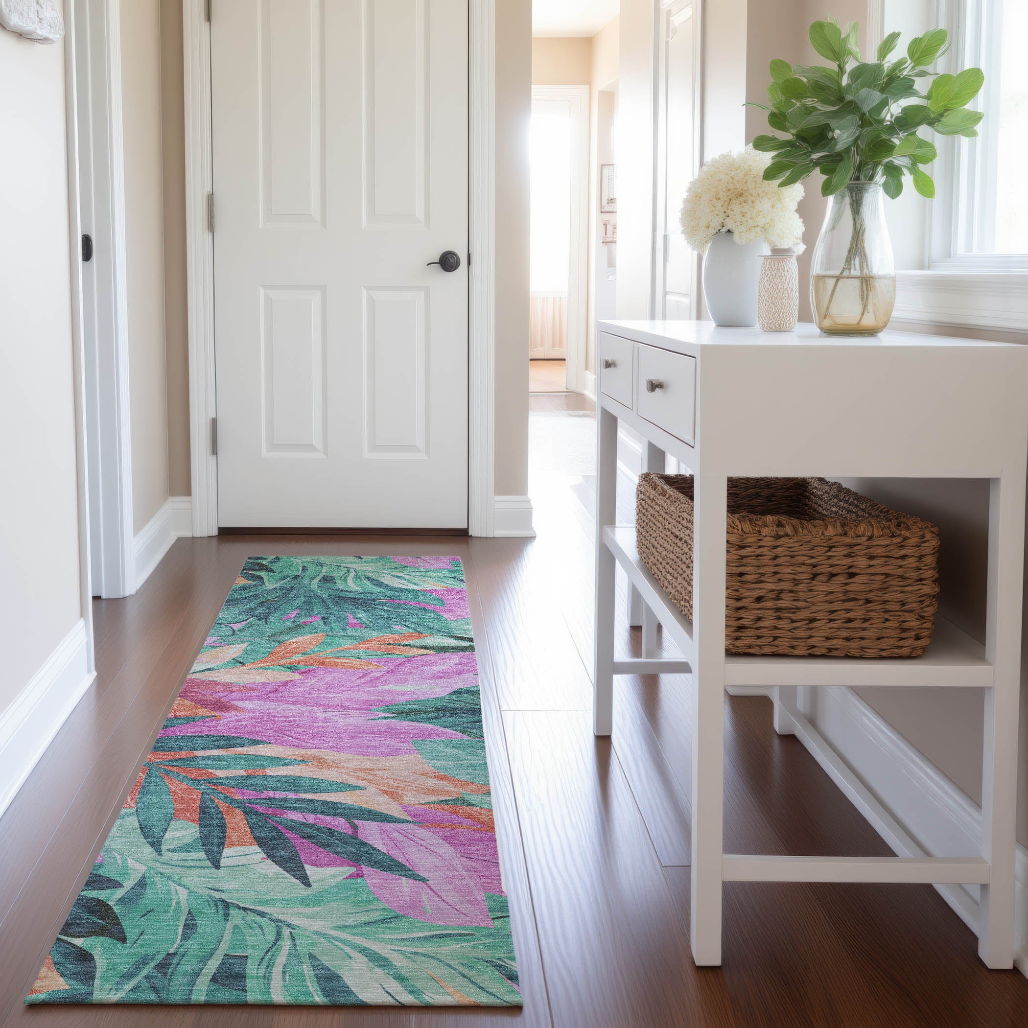 Istanbul Machine Washable Transitional Teal Rug 2'3" x 7'6" #shape_Runner