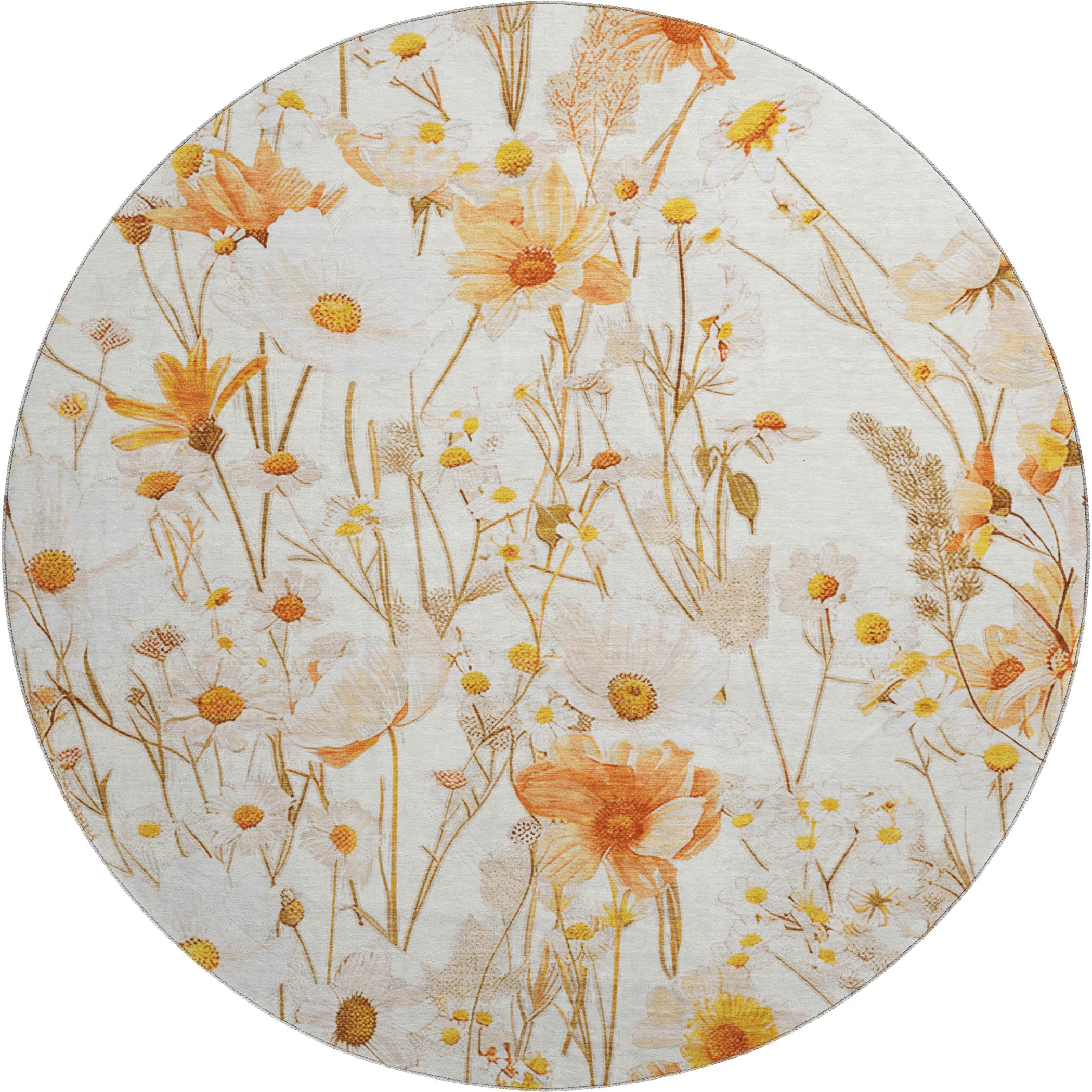 Florence Machine Washable Transitional Ivory Rug 8' x 8' #shape_Round