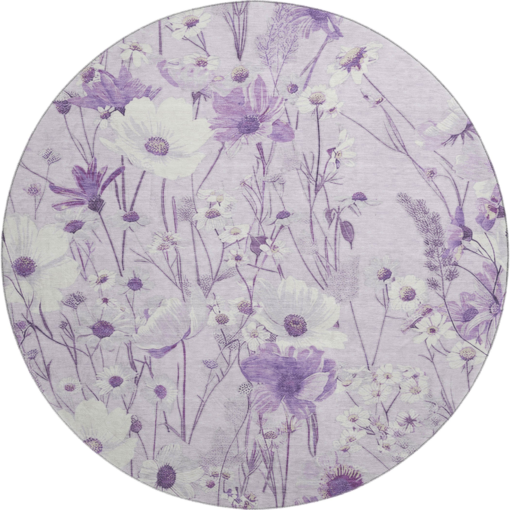 Florence Machine Washable Transitional Lavender Purple Rug 8' x 8' #shape_Round