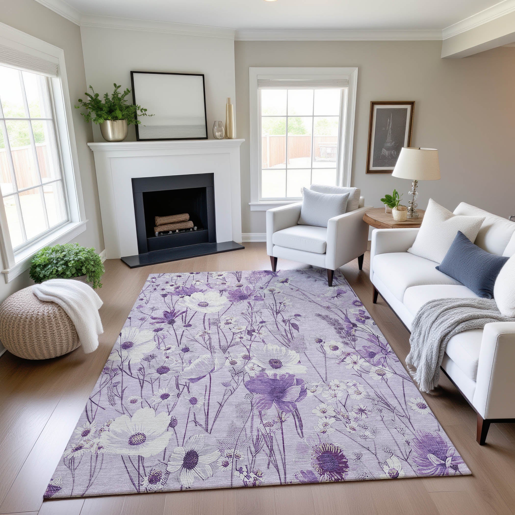 Florence Machine Washable Transitional Lavender Purple Rug 2'6" x 3'10" #shape_Rectangle