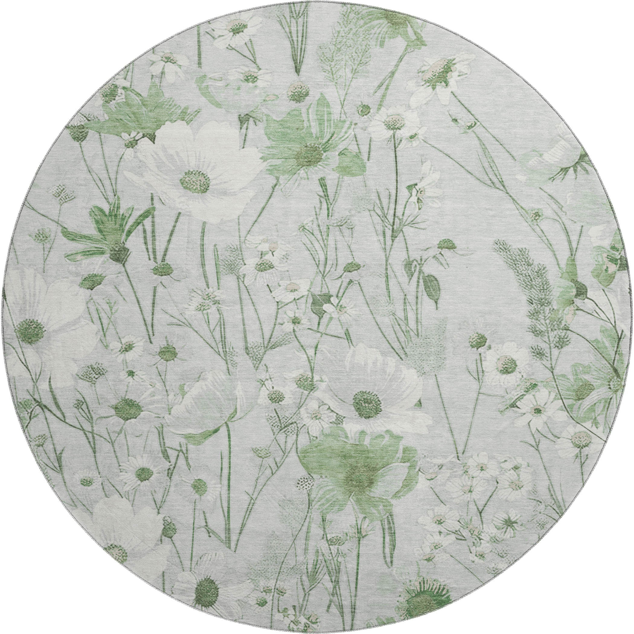 Florence Machine Washable Transitional Mint Green Rug 8' x 8' #shape_Round