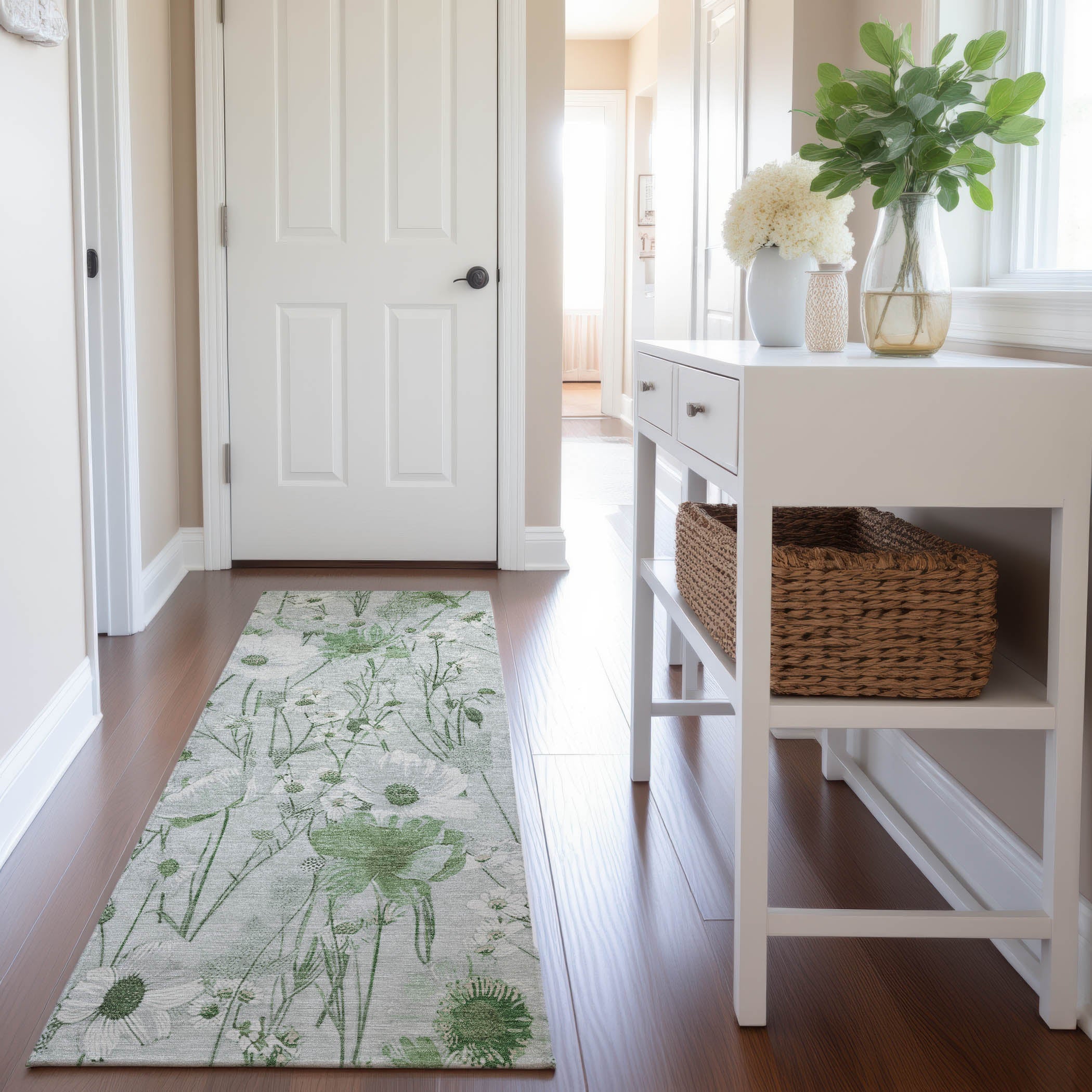 Florence Machine Washable Transitional Mint Green Rug 2'3" x 7'6" #shape_Runner