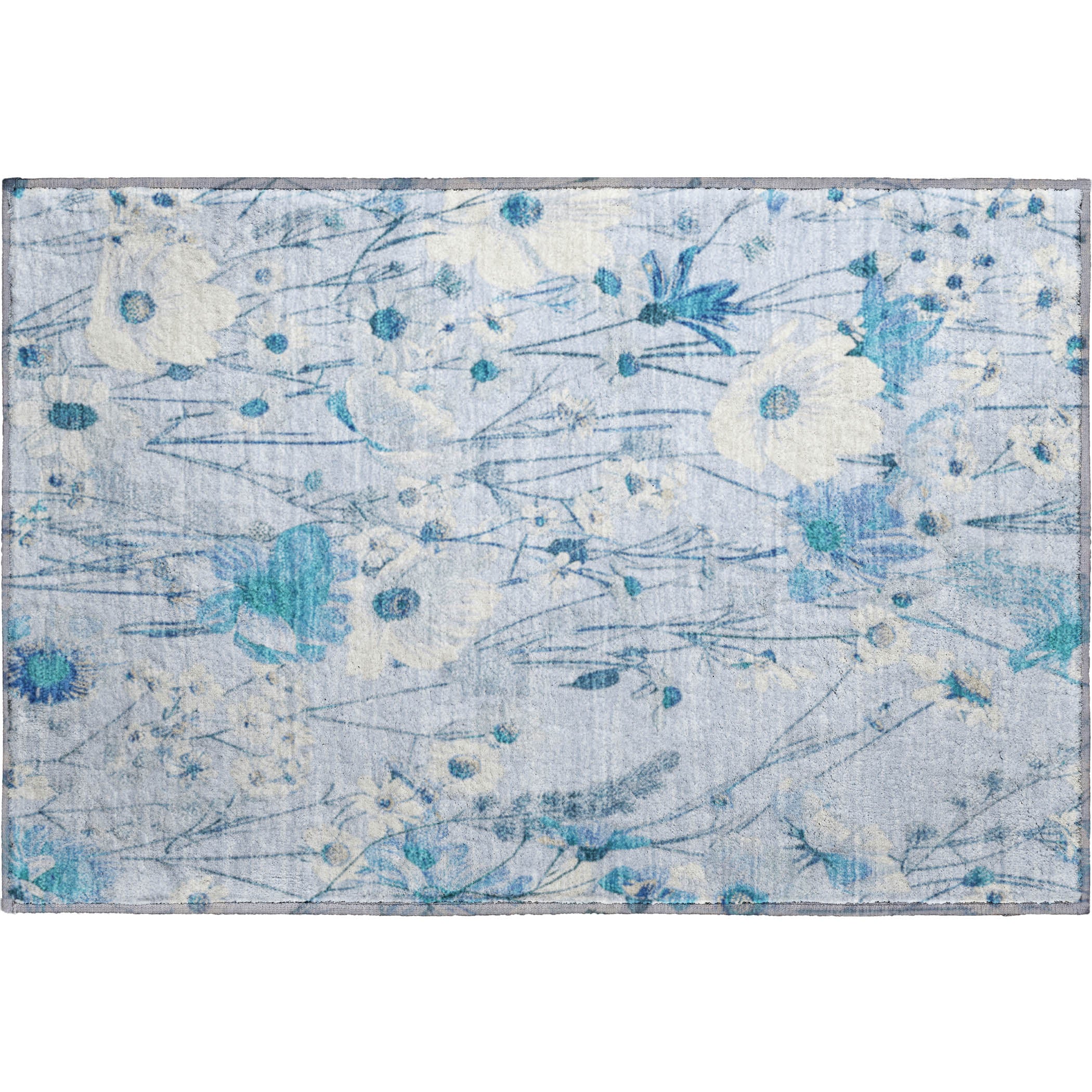 Florence Machine Washable Transitional Sky Blue Rug 1'8" x 2'6" #shape_Rectangle
