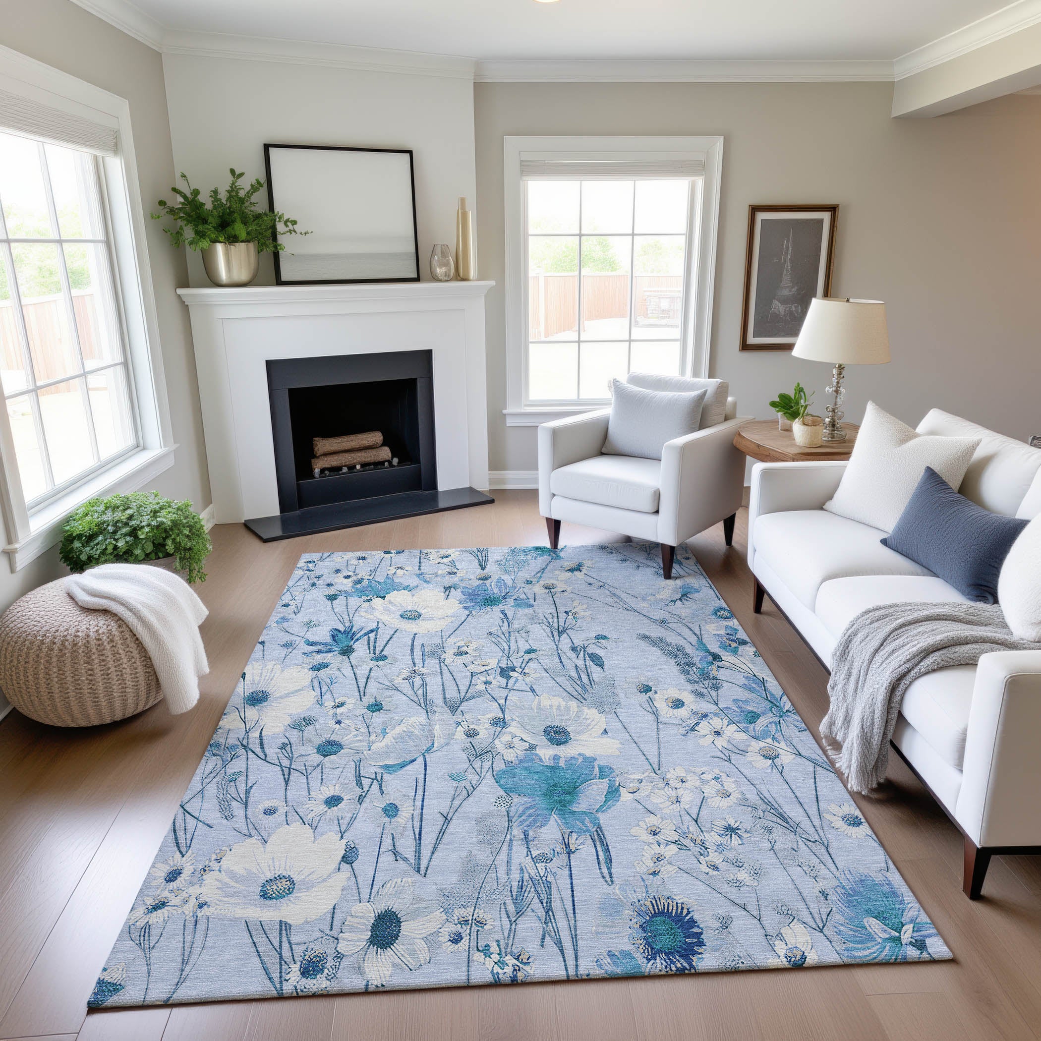 Florence Machine Washable Transitional Sky Blue Rug 2'6" x 3'10" #shape_Rectangle