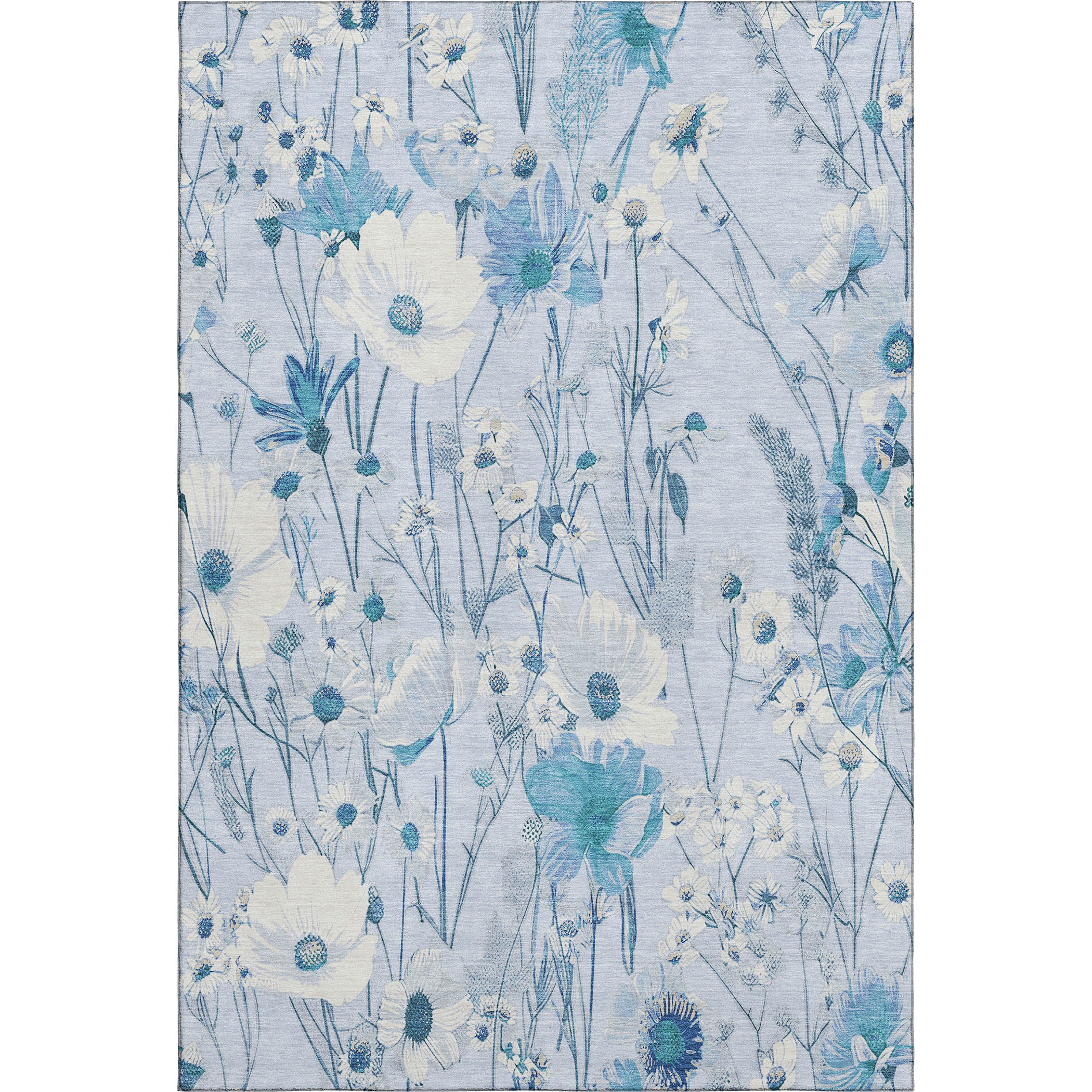 Florence Machine Washable Transitional Sky Blue Rug 2'6" x 3'10" #shape_Rectangle