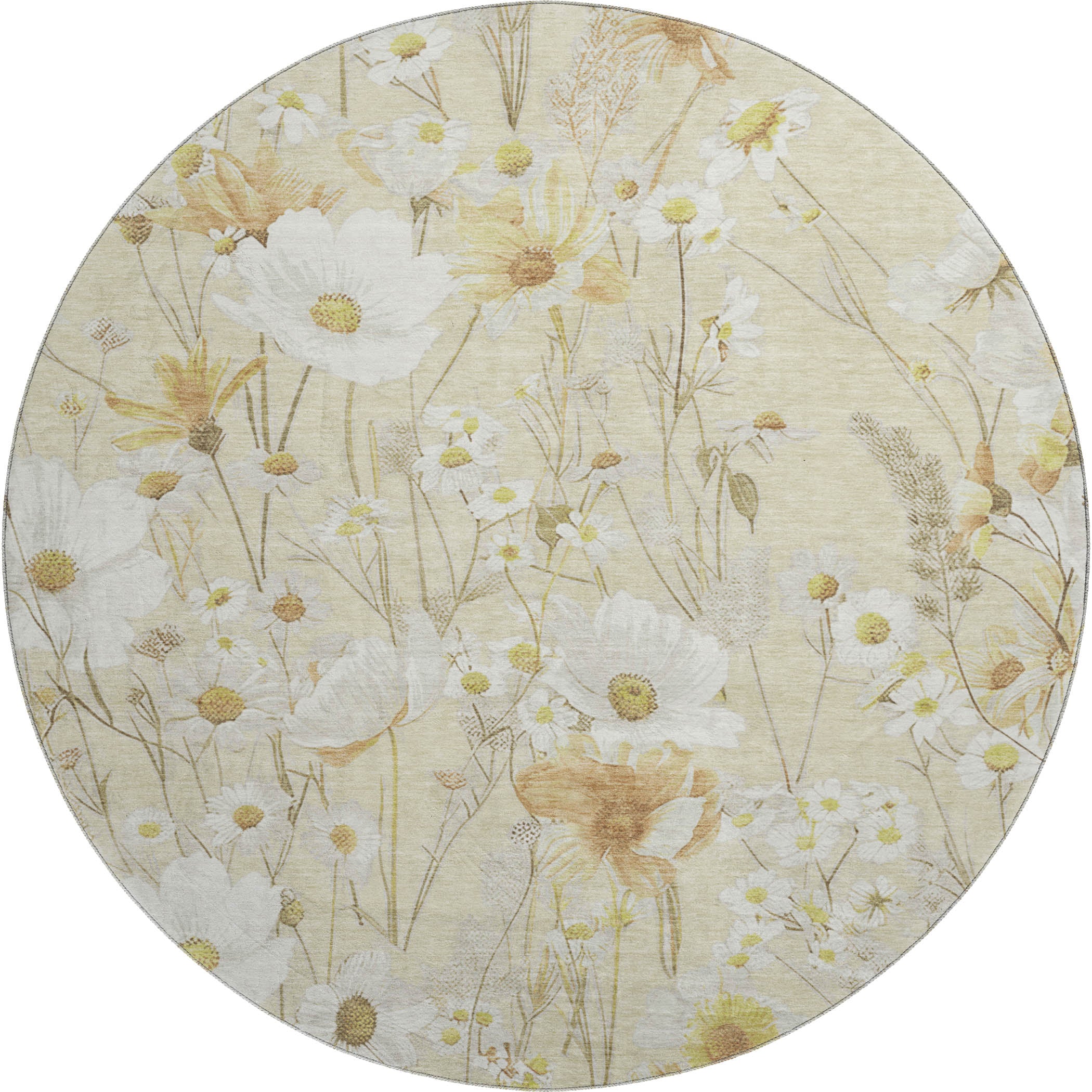Florence Machine Washable Transitional Wheat Gold Rug 8' x 8' #shape_Round