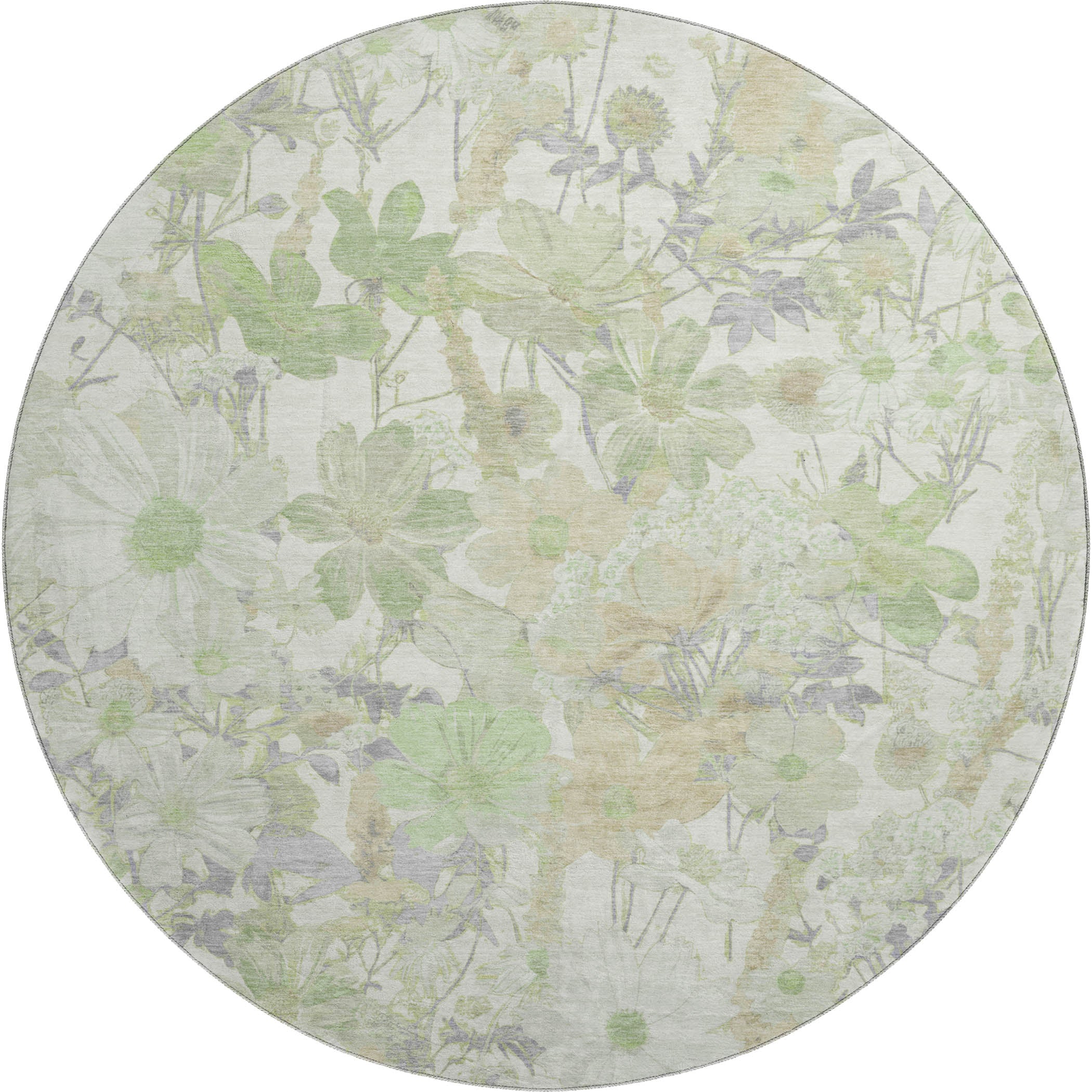Chiang Mai Machine Washable Transitional Aloe Green Rug 8' x 8' #shape_Round