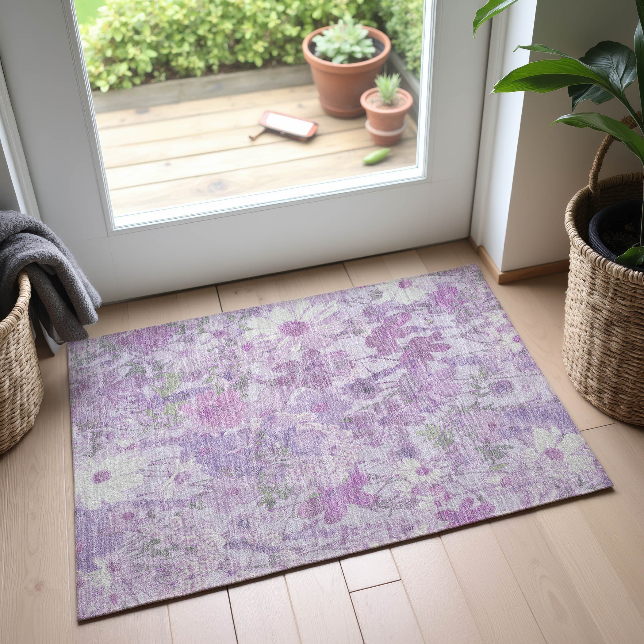 Chiang Mai Machine Washable Transitional Lavender Purple Rug 1'8" x 2'6" #shape_Rectangle