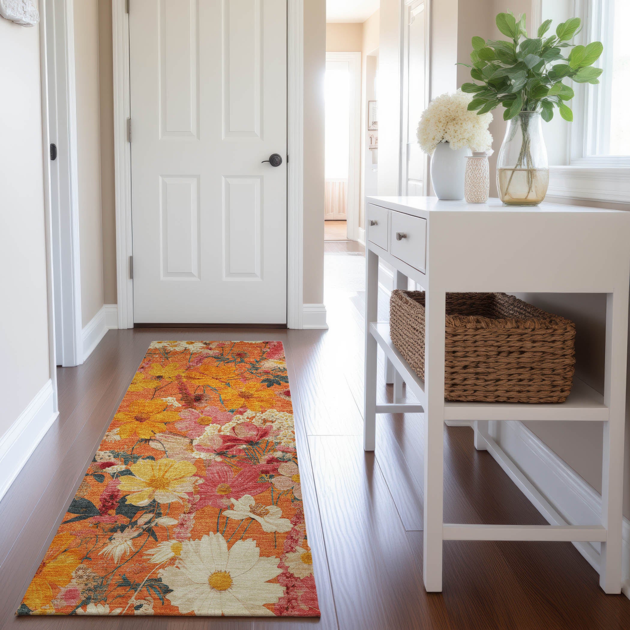 Chiang Mai Machine Washable Transitional Orange Rug 2'3" x 7'6" #shape_Runner