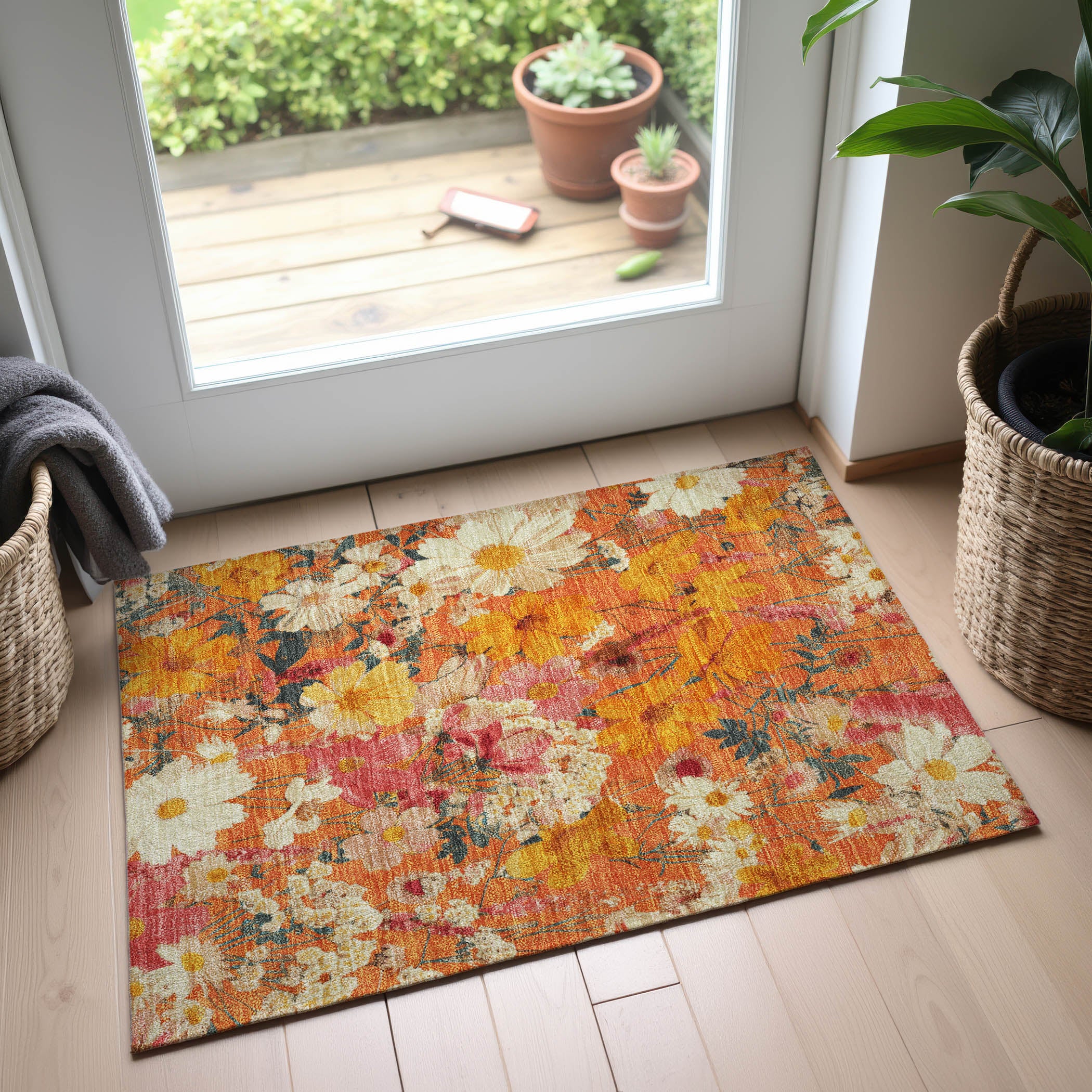 Chiang Mai Machine Washable Transitional Orange Rug 1'8" x 2'6" #shape_Rectangle