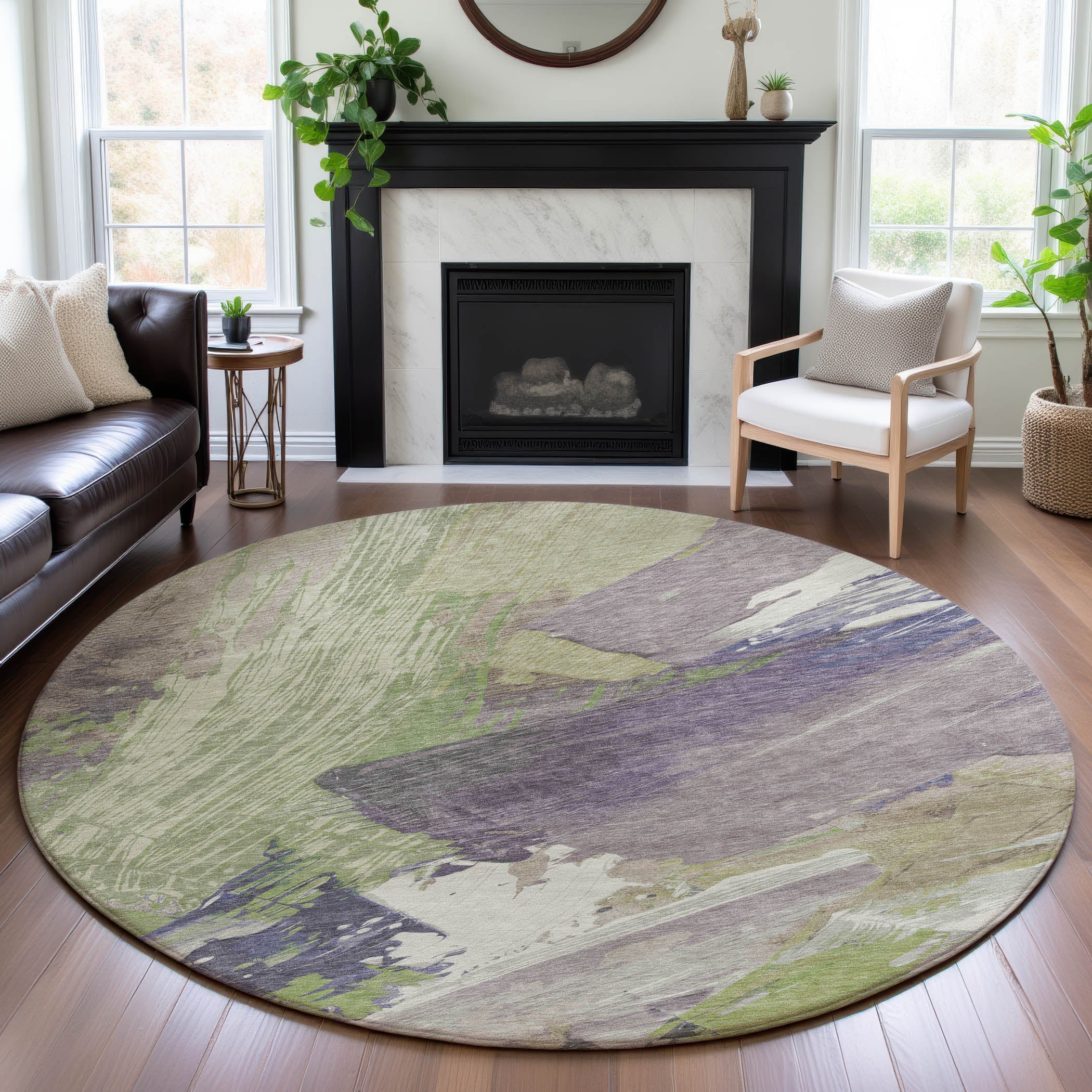 Mostar Machine Washable Transitional Aloe Green Rug 8' x 8' #shape_Round