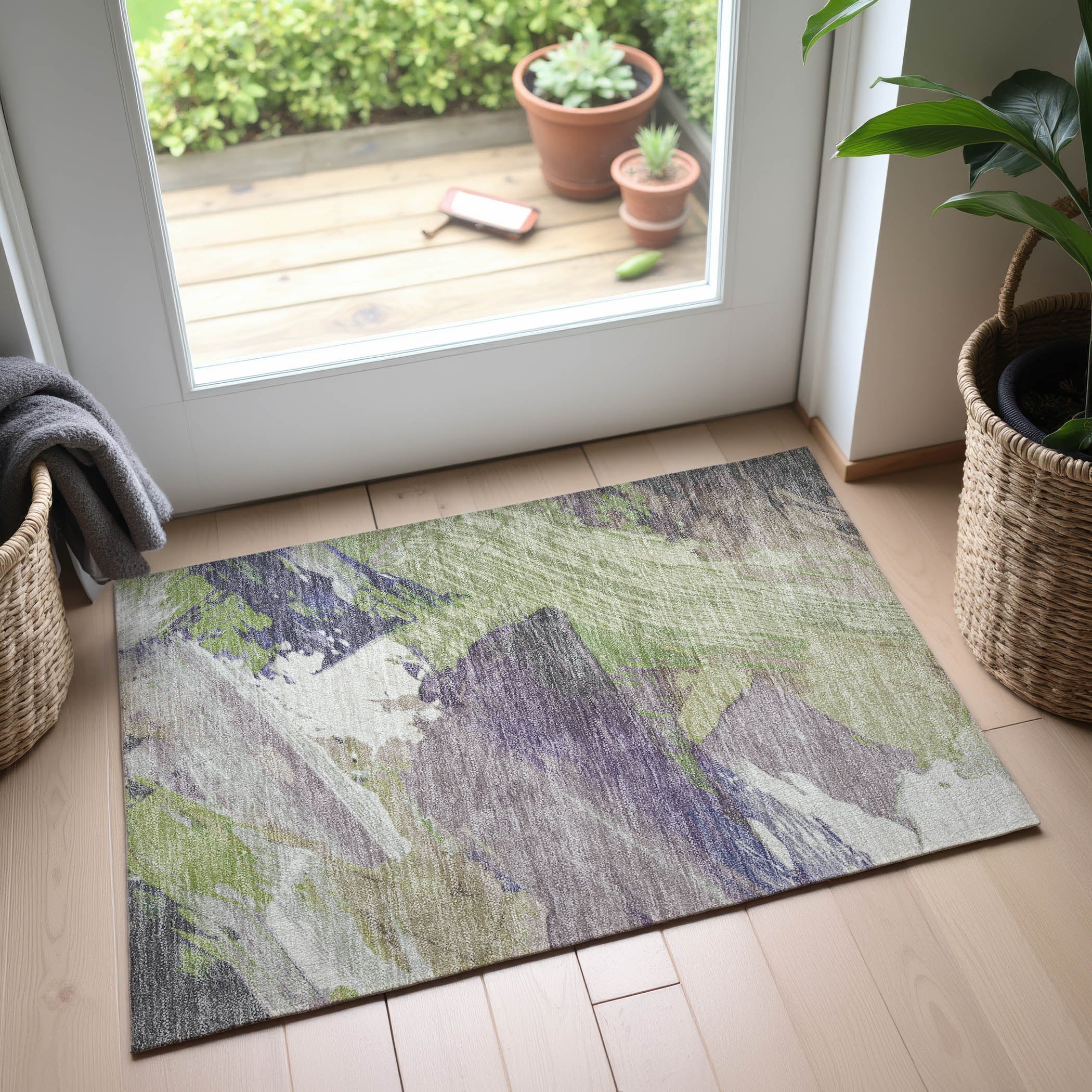 Mostar Machine Washable Transitional Aloe Green Rug 1'8" x 2'6" #shape_Rectangle