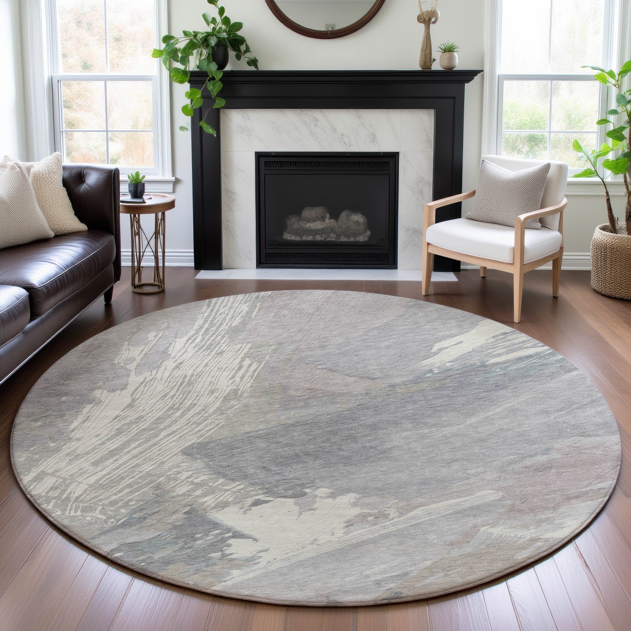 Mostar Machine Washable Transitional Putty Ivory Rug 8' x 8' #shape_Round