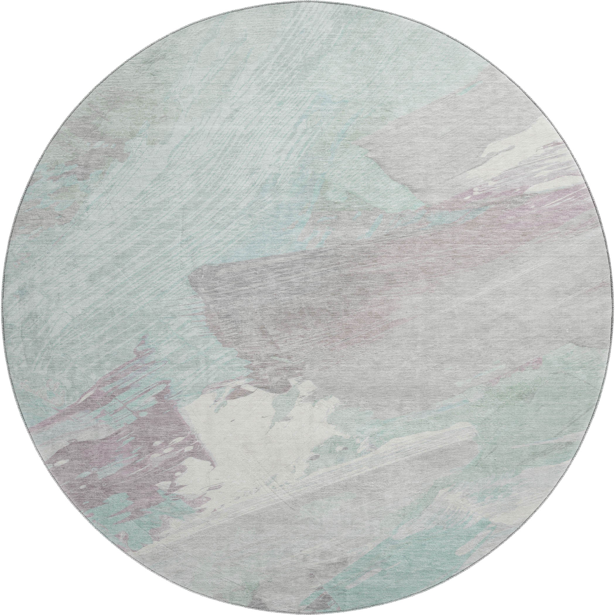 Mostar Machine Washable Transitional Seafoam Blue Rug 8' x 8' #shape_Round