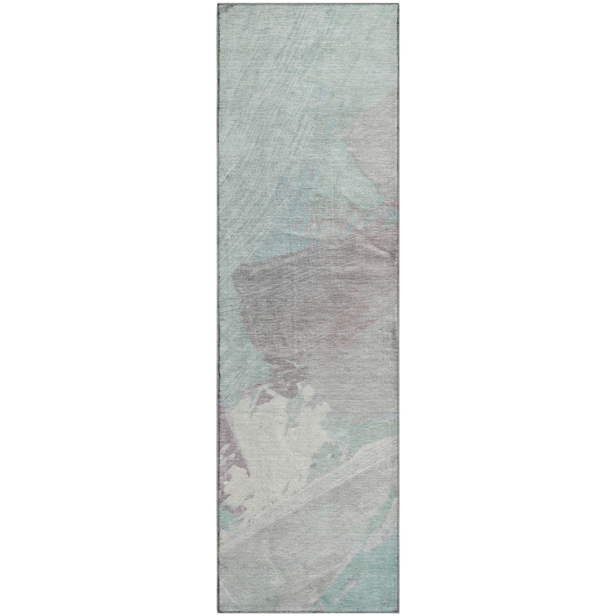Mostar Machine Washable Transitional Seafoam Blue Rug 2'3" x 7'6" #shape_Runner