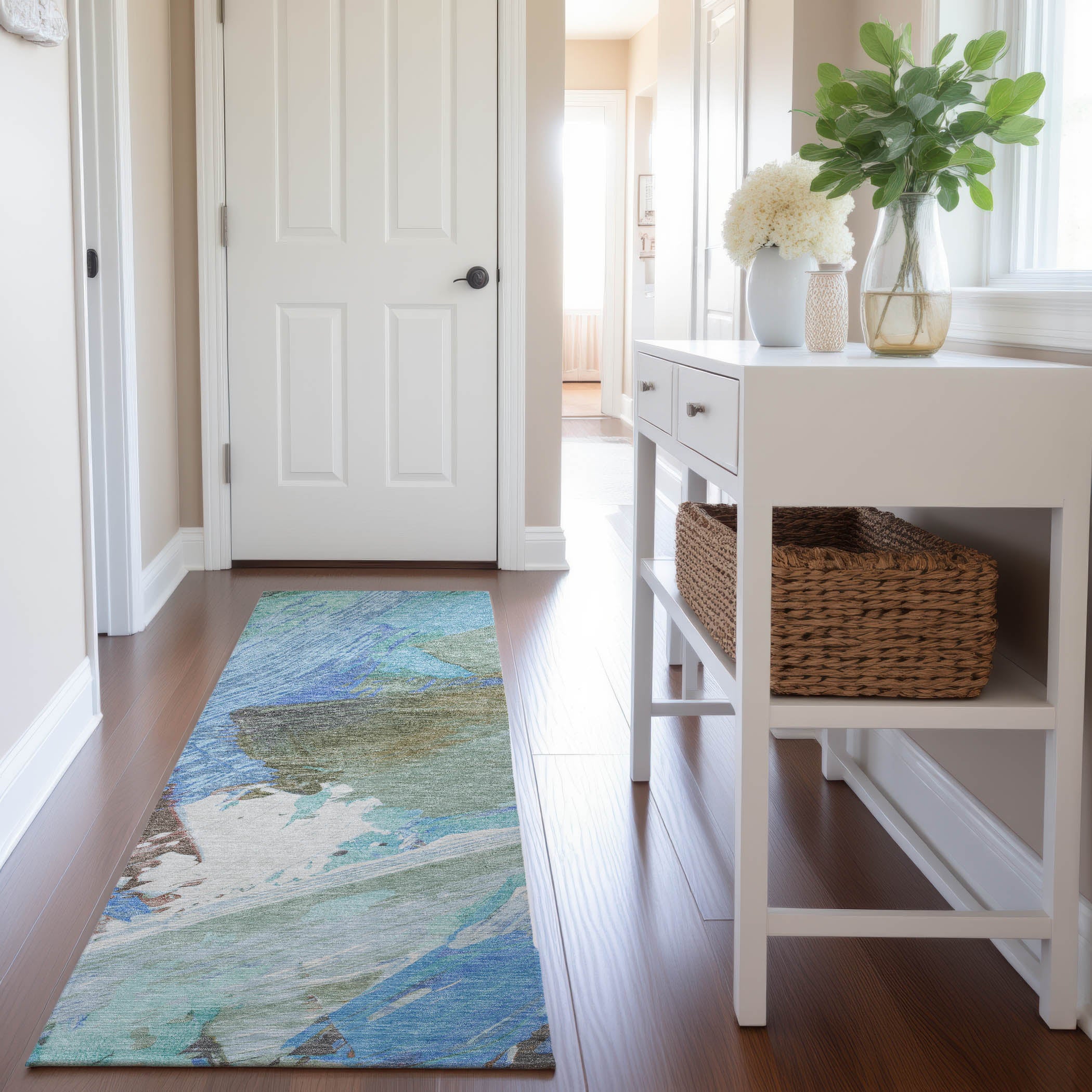 Mostar Machine Washable Transitional Sky Blue Rug 2'3" x 7'6" #shape_Runner