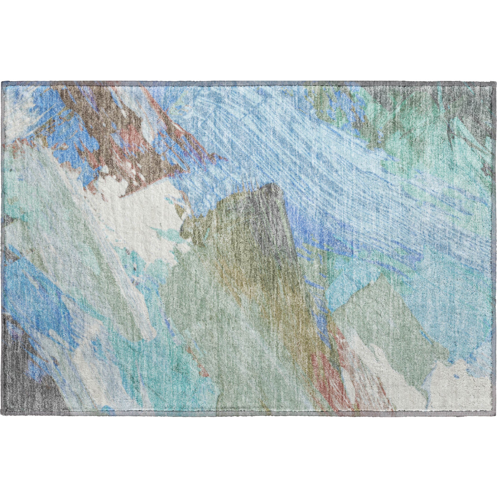 Mostar Machine Washable Transitional Sky Blue Rug 1'8" x 2'6" #shape_Rectangle