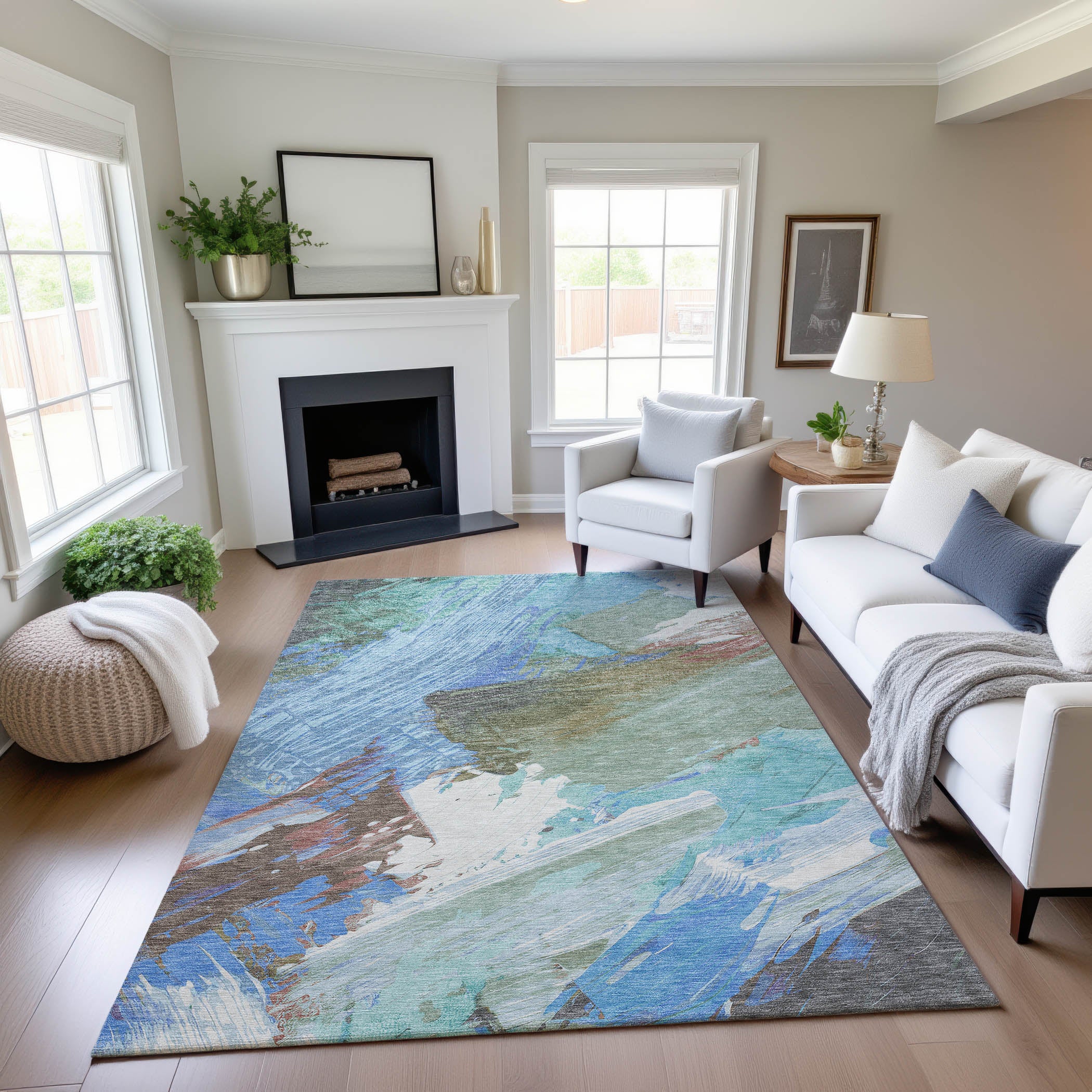 Mostar Machine Washable Transitional Sky Blue Rug 2'6" x 3'10" #shape_Rectangle