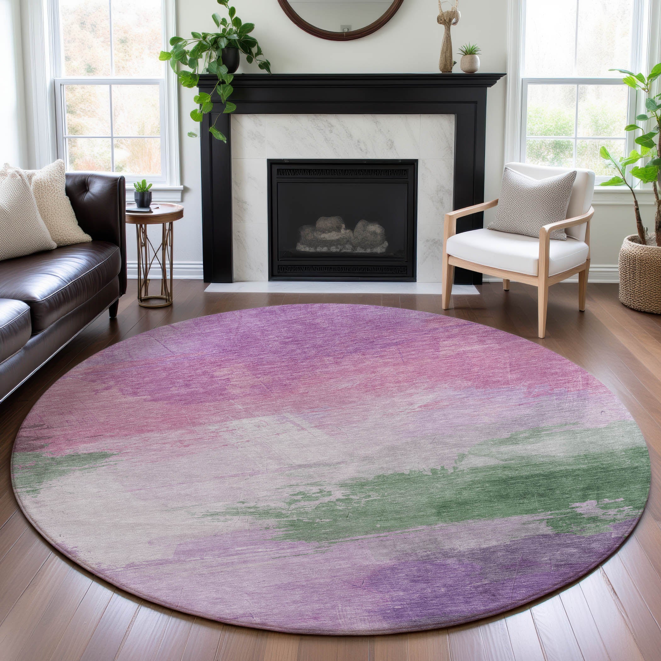 Nairobi Machine Washable Transitional Lilac Purple Rug 8' x 8' #shape_Round
