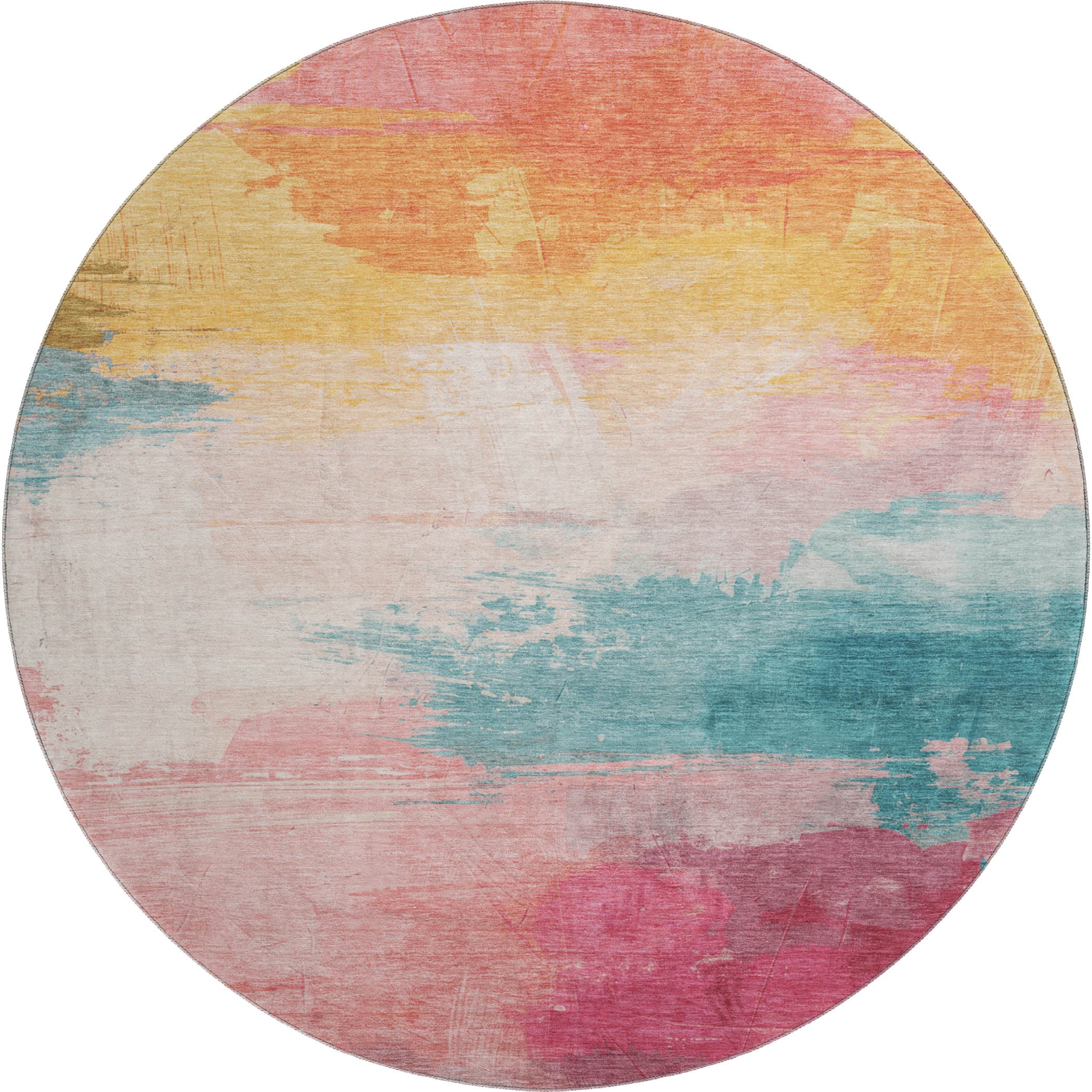 Nairobi Machine Washable Transitional Pink Rug 8' x 8' #shape_Round