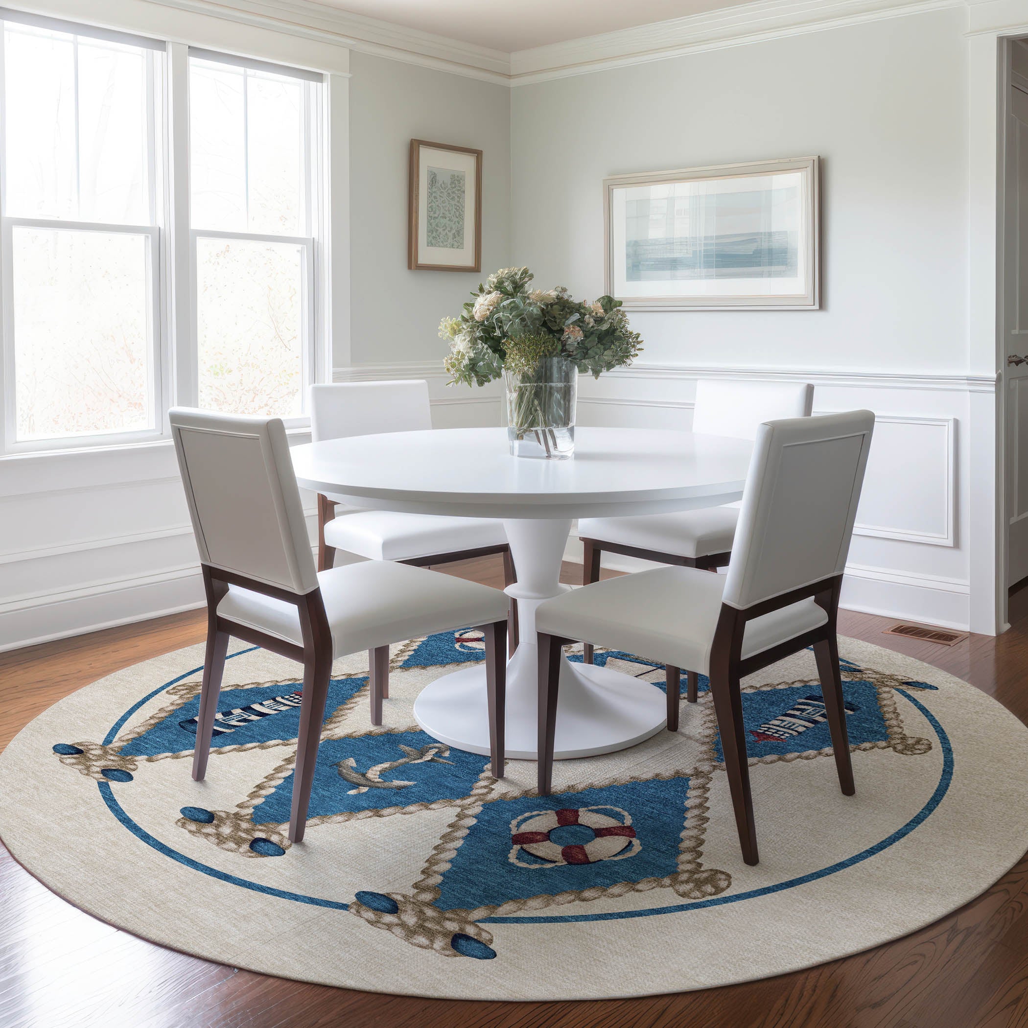 Luang Prabang Machine Washable Coastal Ivory Rug 8' x 8' #shape_Round
